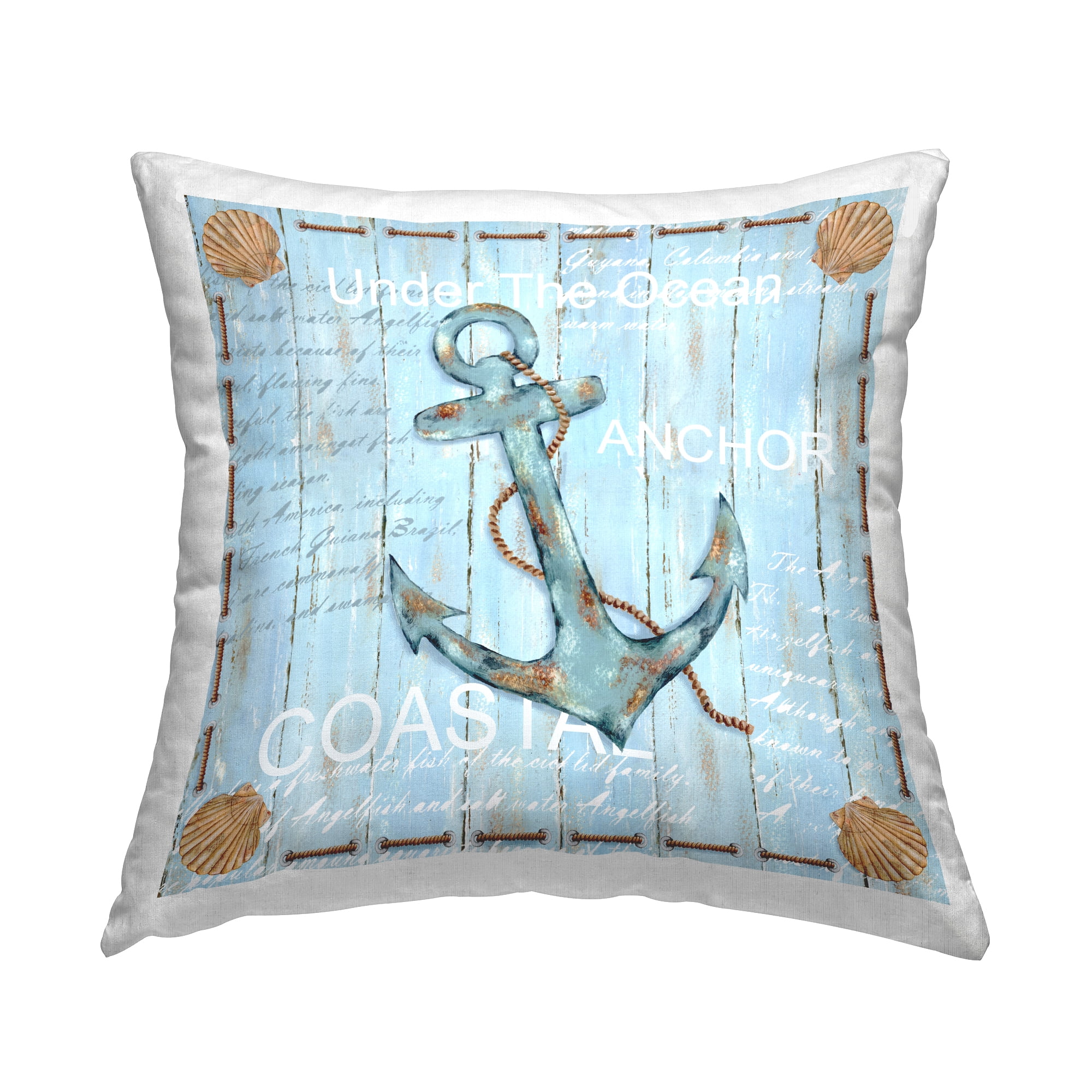 Stupell Industries Nautical Boat Anchor Plank Pattern Square Decorative Printed Throw Pillow, 18 x 18,