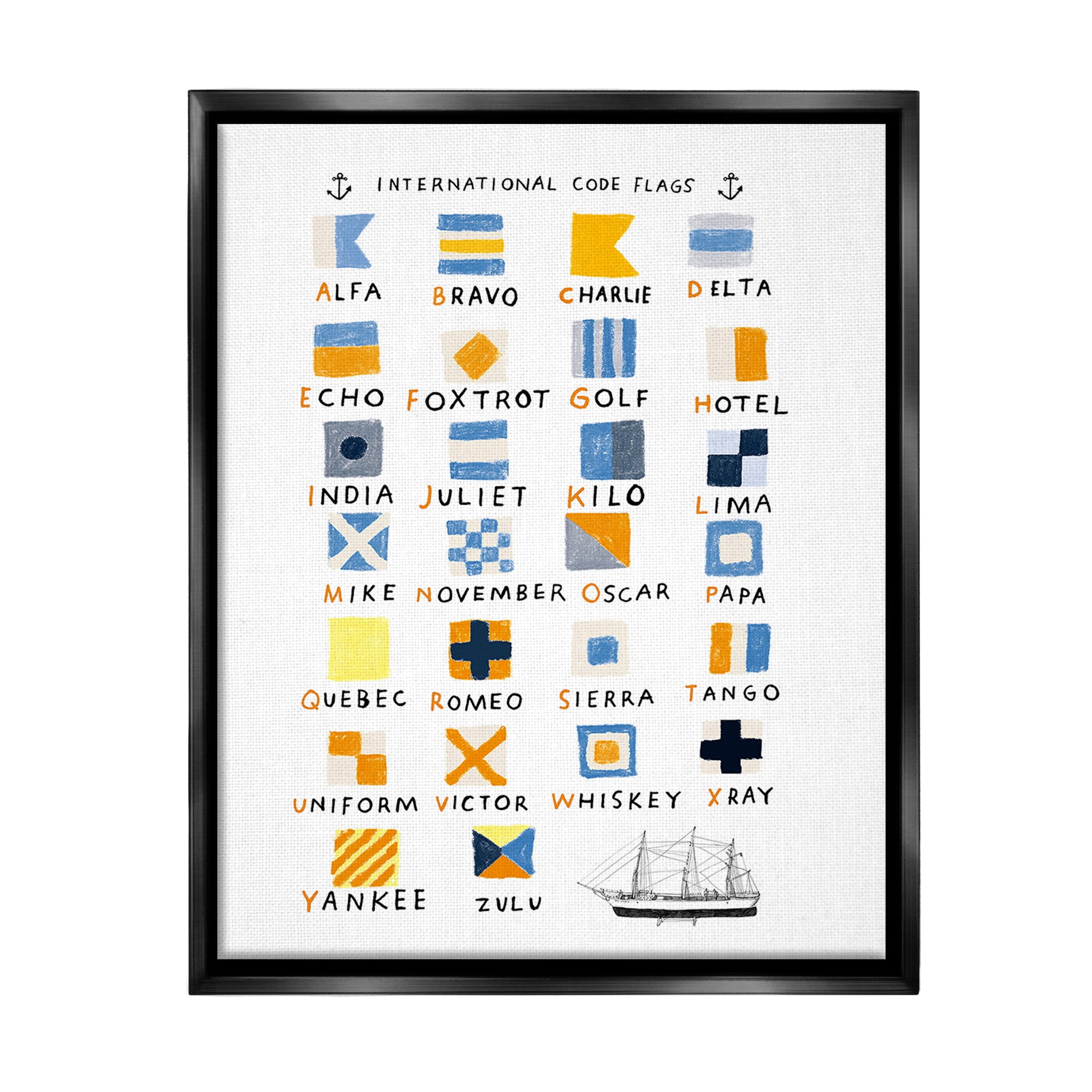 Stupell Industries Nautical Boat Flags Typography Painting Black Floater Framed Canvas Art Print Wall Art, 17 x 21