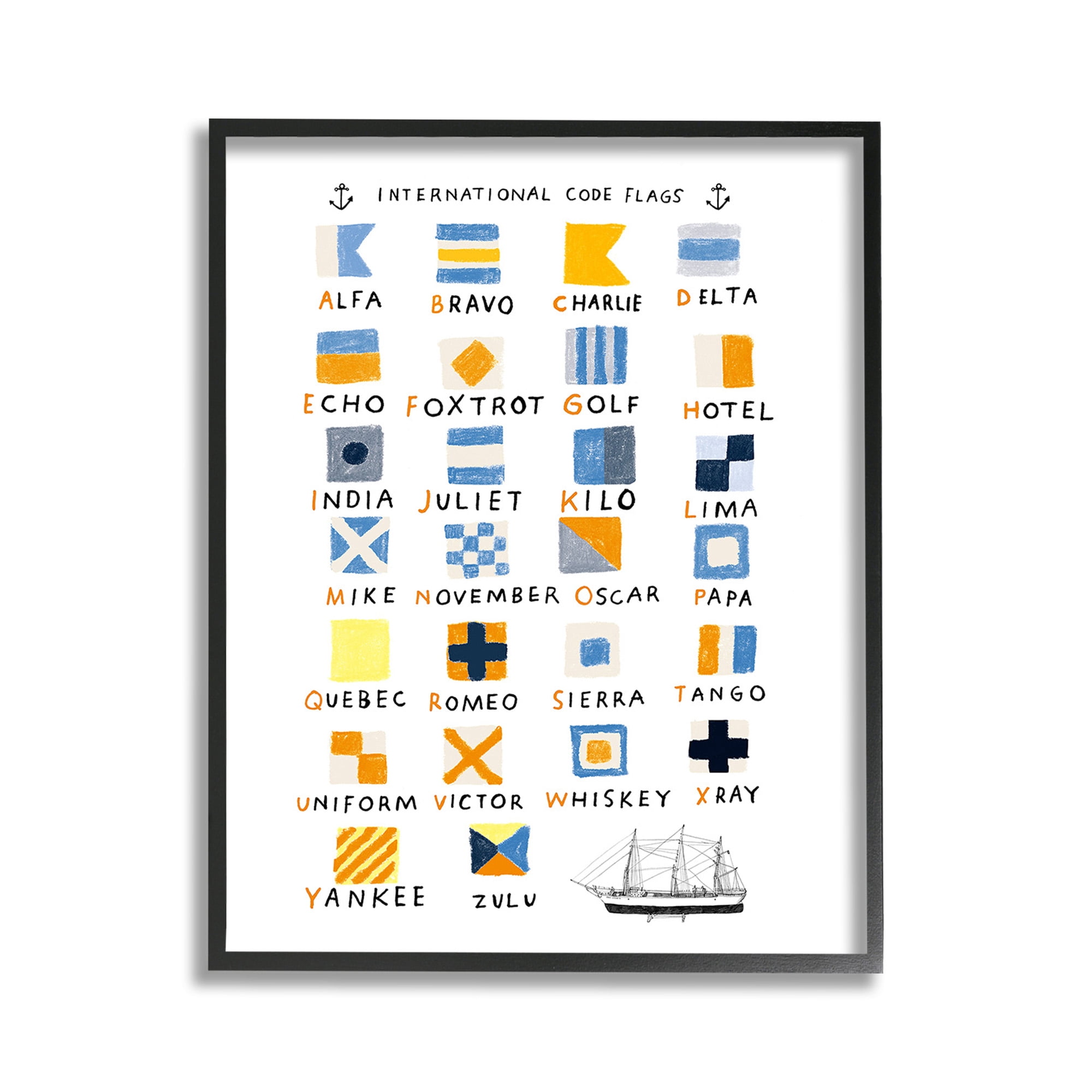 Stupell Industries Nautical Boat Flags Typography Painting Black Framed Art Print Wall Art, 11 x 14