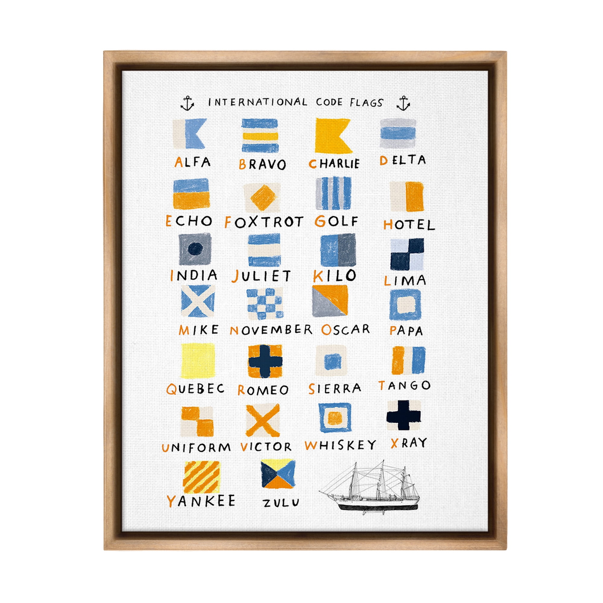 Stupell Industries Nautical Boat Flags Typography Painting Brown Floater Framed Canvas Art Print Wall Art, 17 x 21