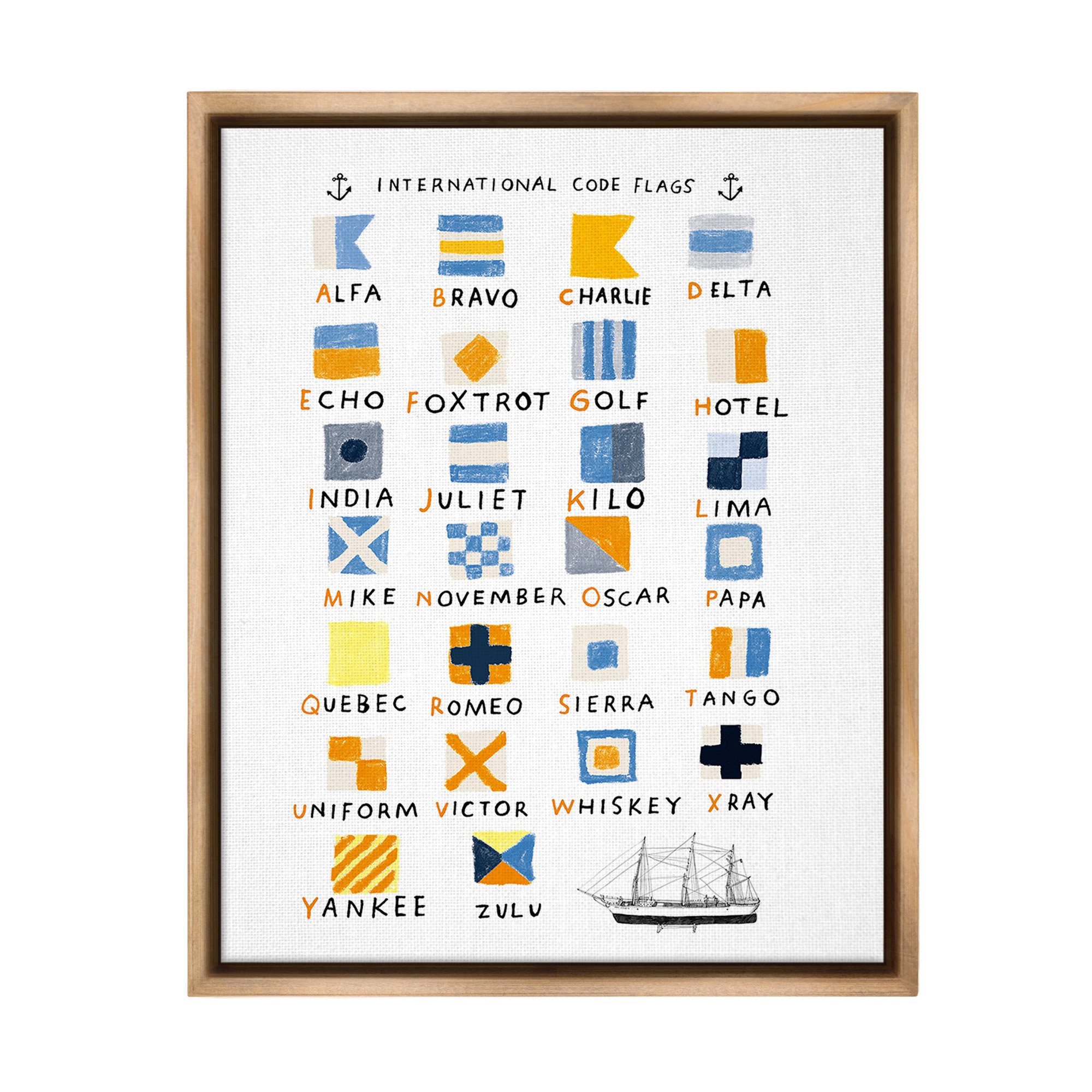 Stupell Industries Nautical Boat Flags Typography Painting Brown Floater Framed Canvas Art Print Wall Art, 25 x 31