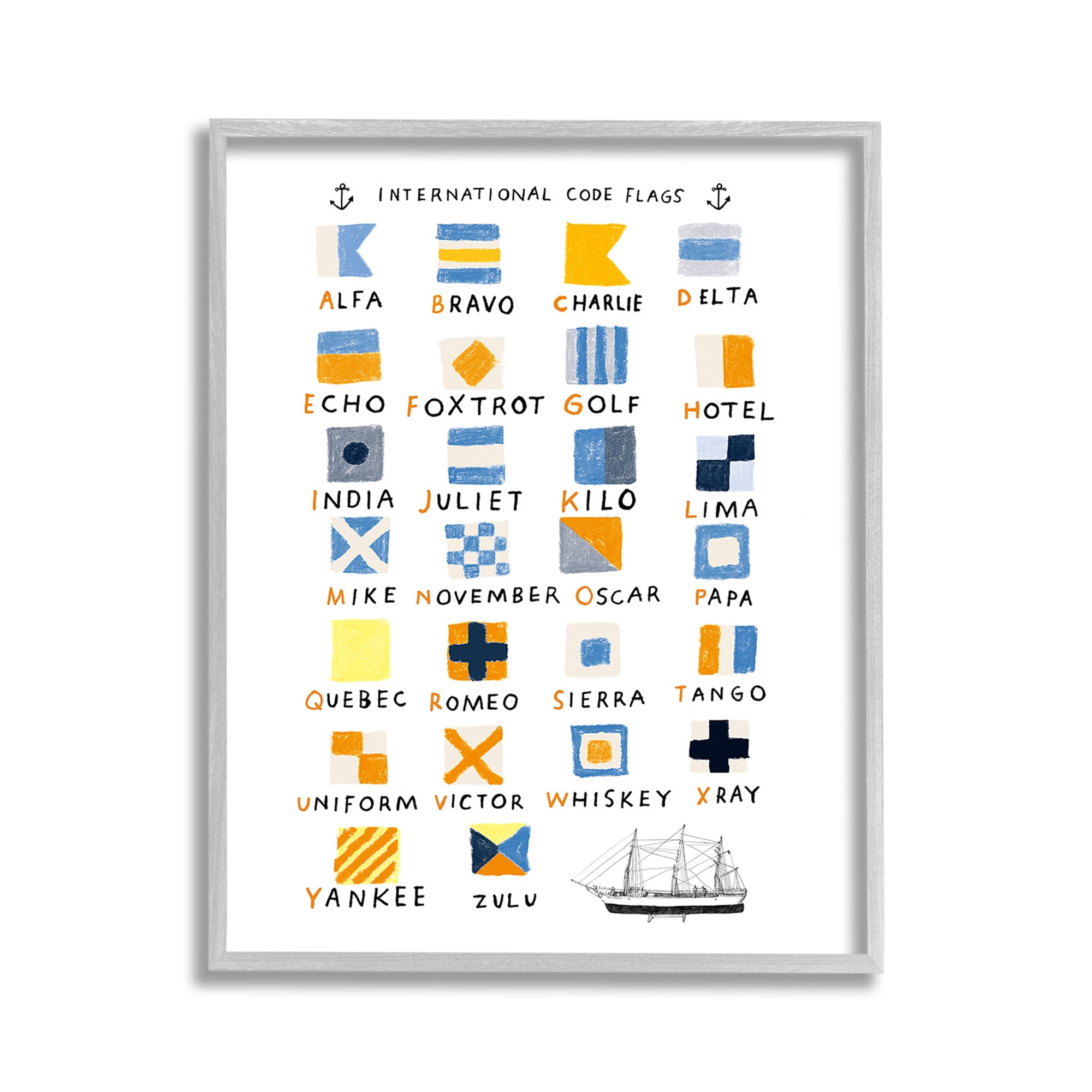 Stupell Industries Nautical Boat Flags Typography Painting Gray Framed Art Print Wall Art, 11 x 14