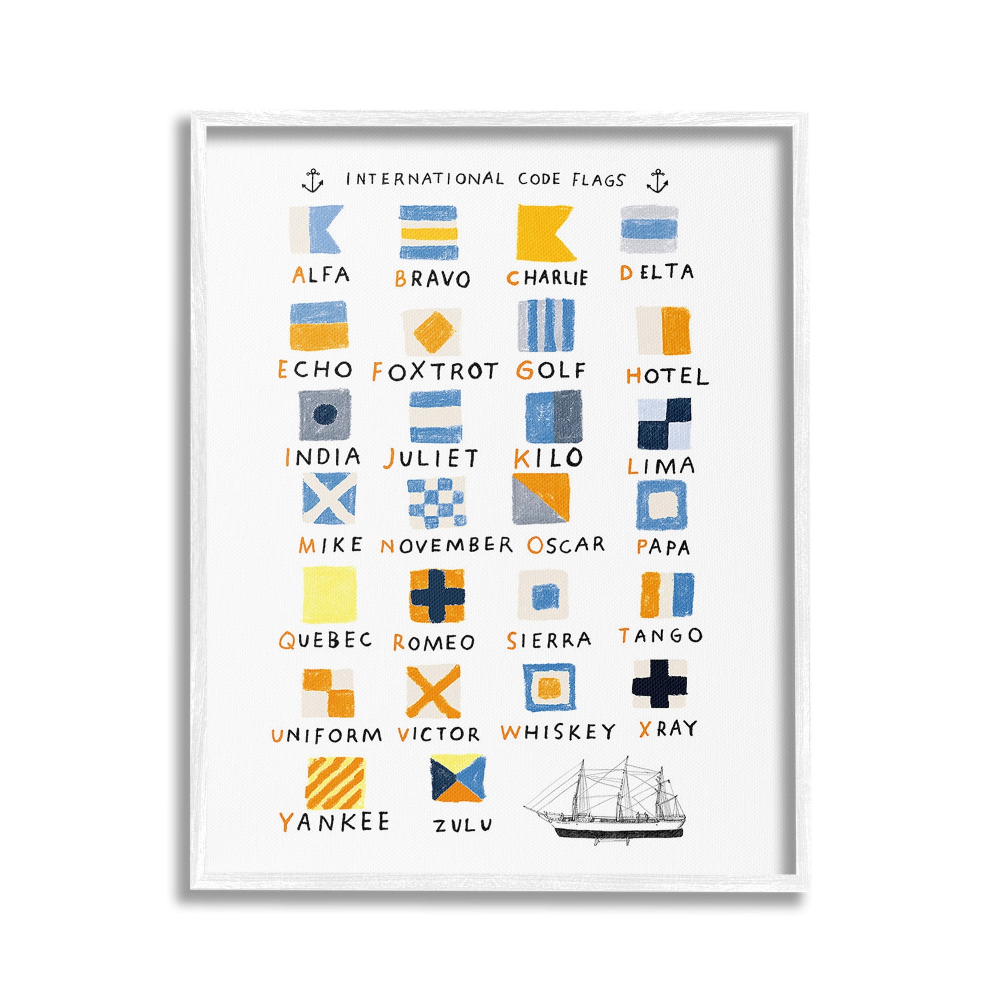 Stupell Industries Nautical Boat Flags Typography Painting White Framed Art Print Wall Art, 24 x 30