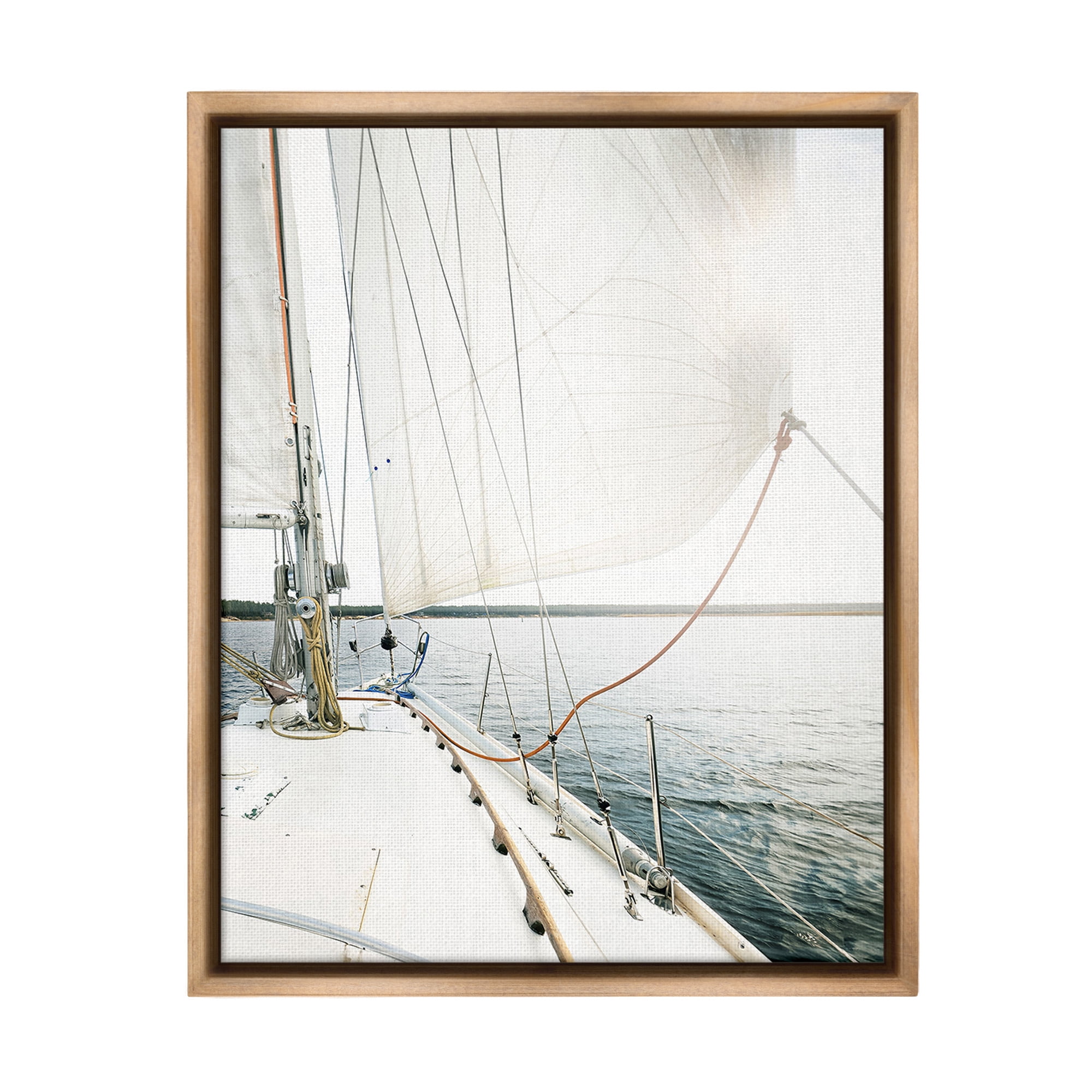Stupell Industries Nautical Boat Mast View Transportation Photography Brown Floater Framed Canvas Art Print Wall Art, 17 x 21