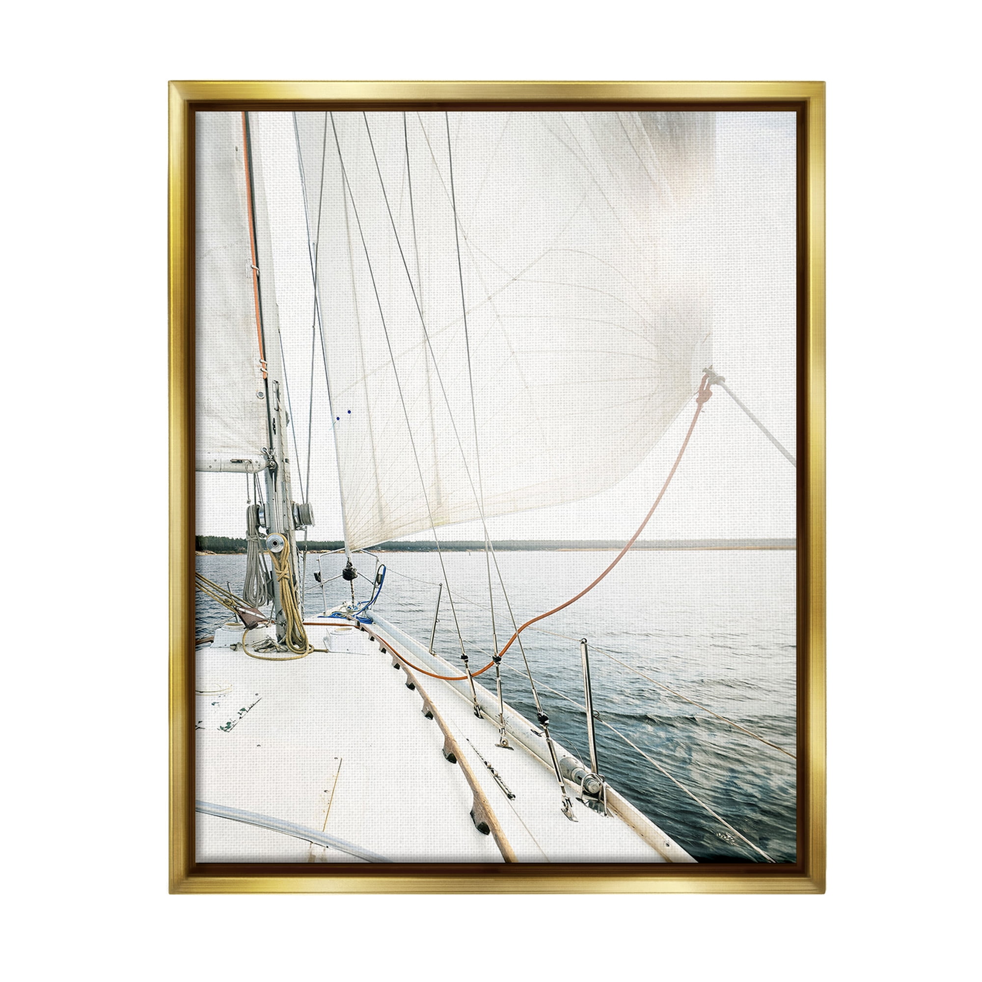 Stupell Industries Nautical Boat Mast View Transportation Photography Gold Floater Framed Canvas Art Print Wall Art, 17 x 21