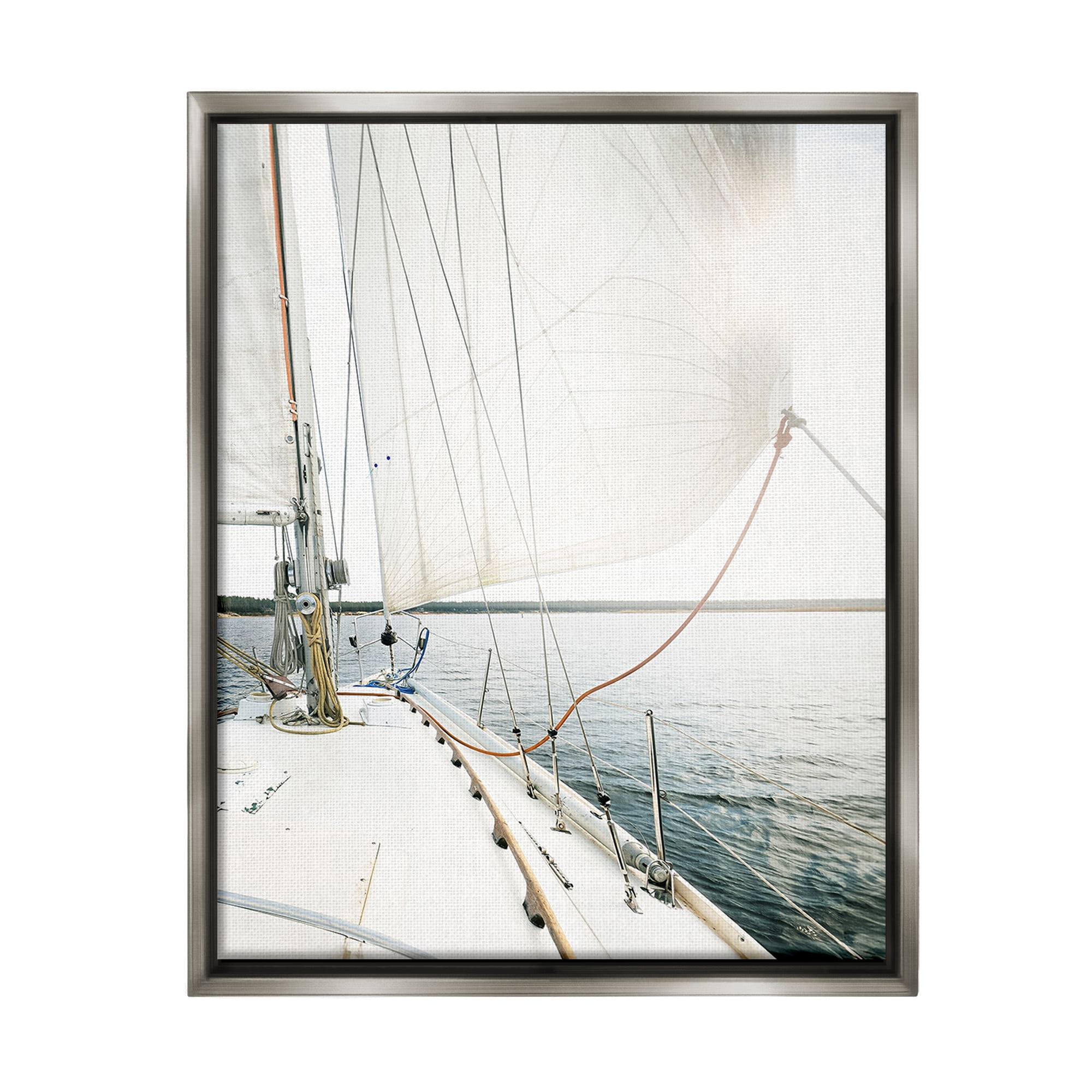 Stupell Industries Nautical Boat Mast View Transportation Photography Gray Floater Framed Canvas Art Print Wall Art, 25 x 31