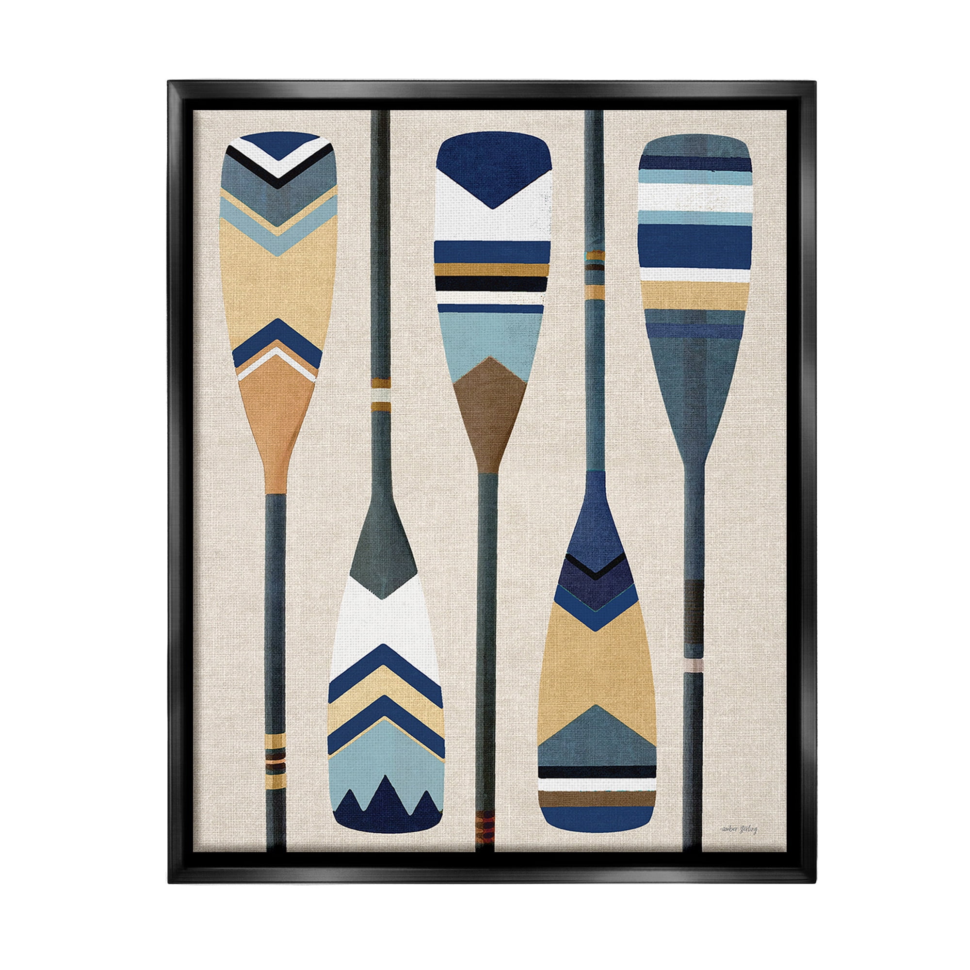 Stupell Industries Nautical Boat Oars Nature Painting Black Floater Framed Canvas Art Print Wall Art, 17 x 21