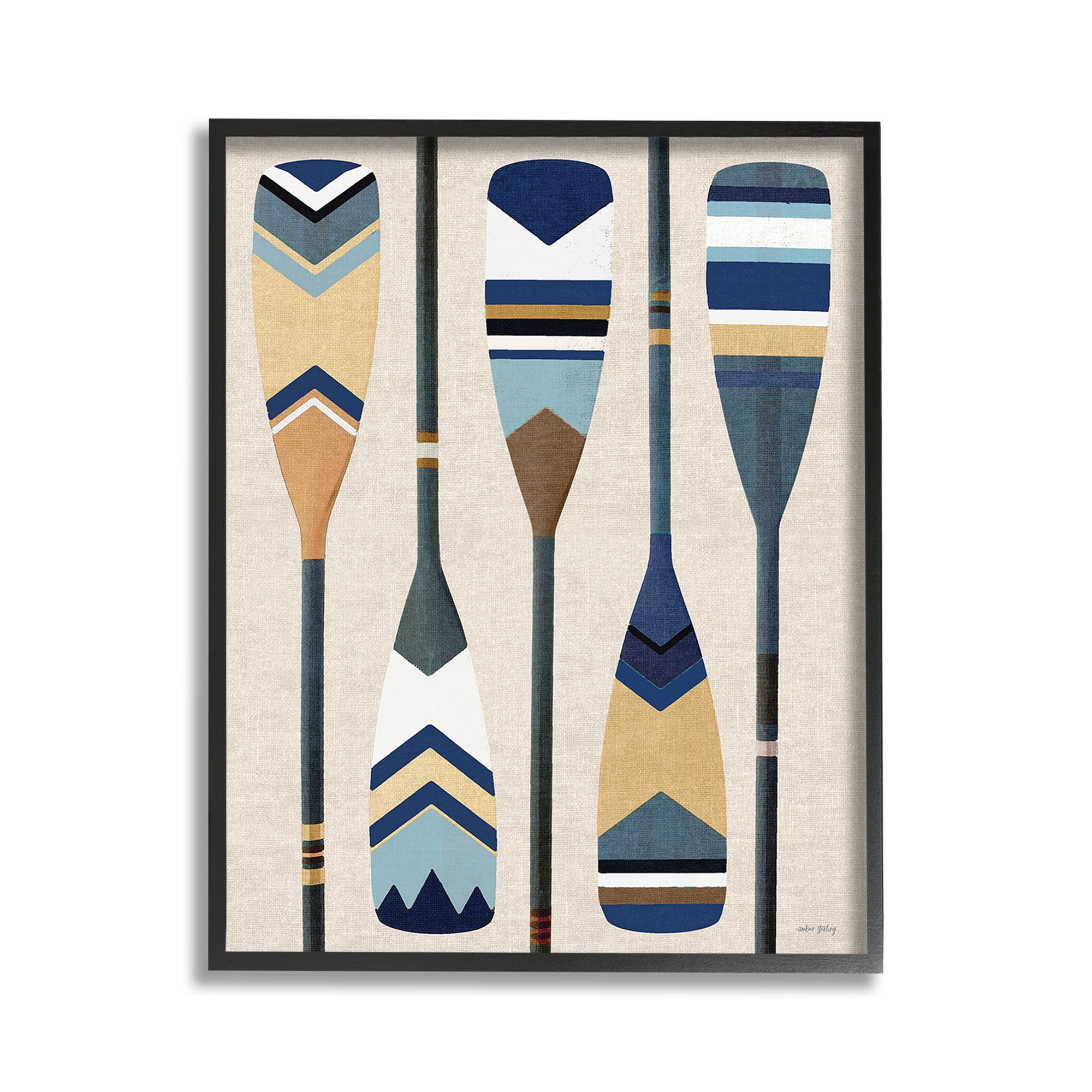 Stupell Industries Nautical Boat Oars Nature Painting Black Framed Art Print Wall Art, 11 x 14