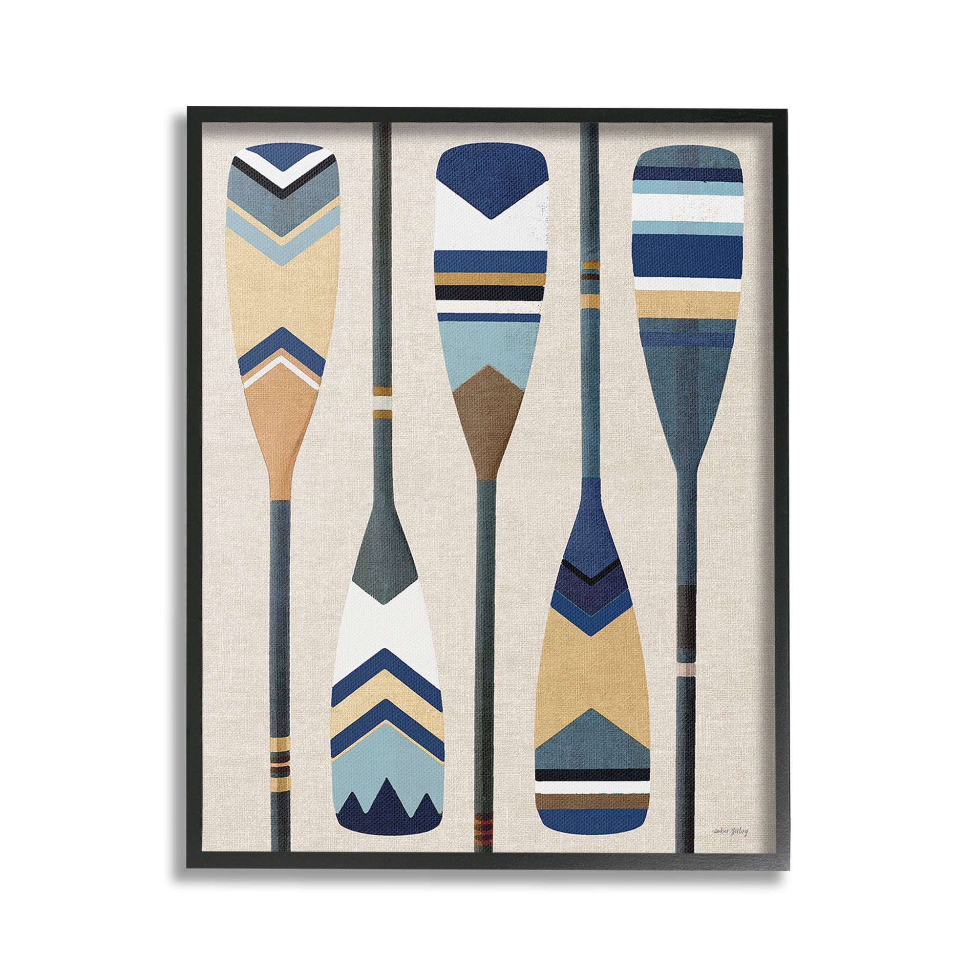 Stupell Industries Nautical Boat Oars Nature Painting Black Framed Art Print Wall Art, 16 x 20