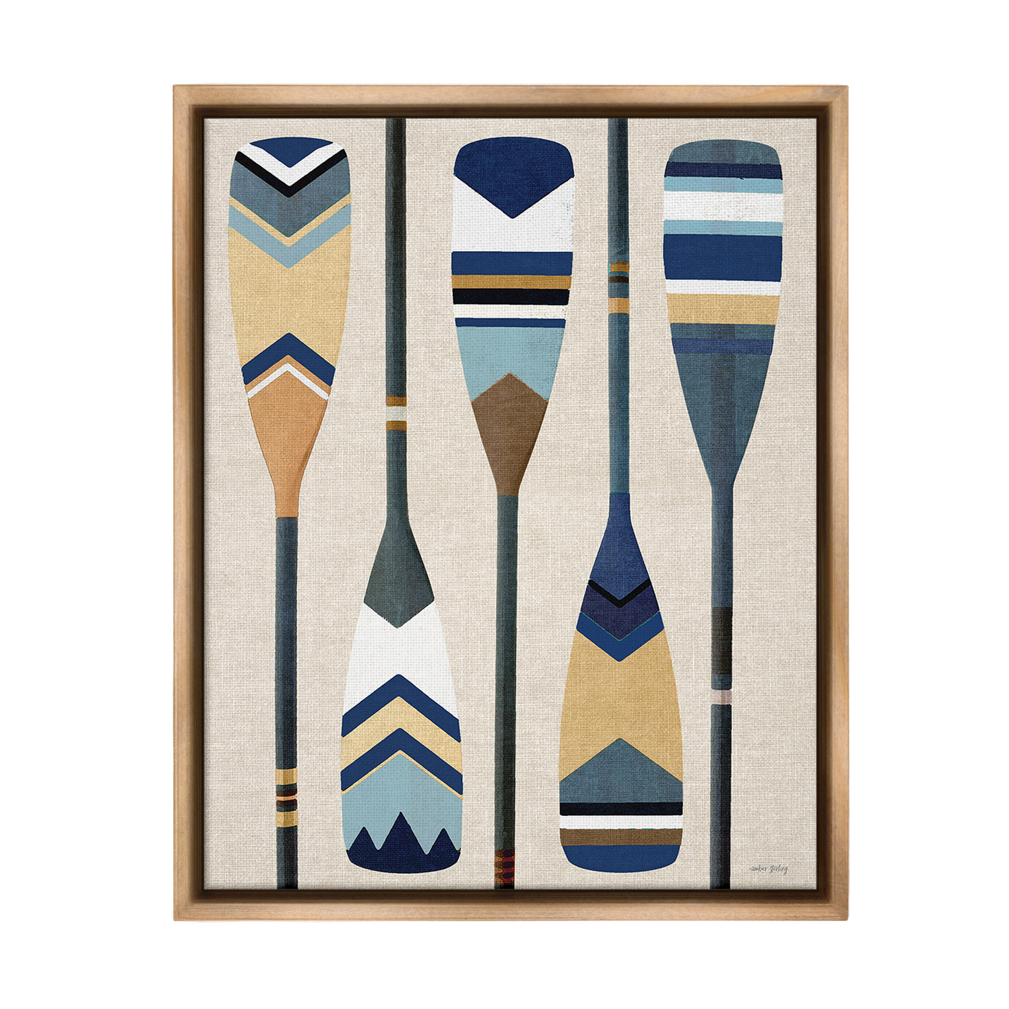 Stupell Industries Nautical Boat Oars Nature Painting Brown Floater Framed Canvas Art Print Wall Art, 25 x 31
