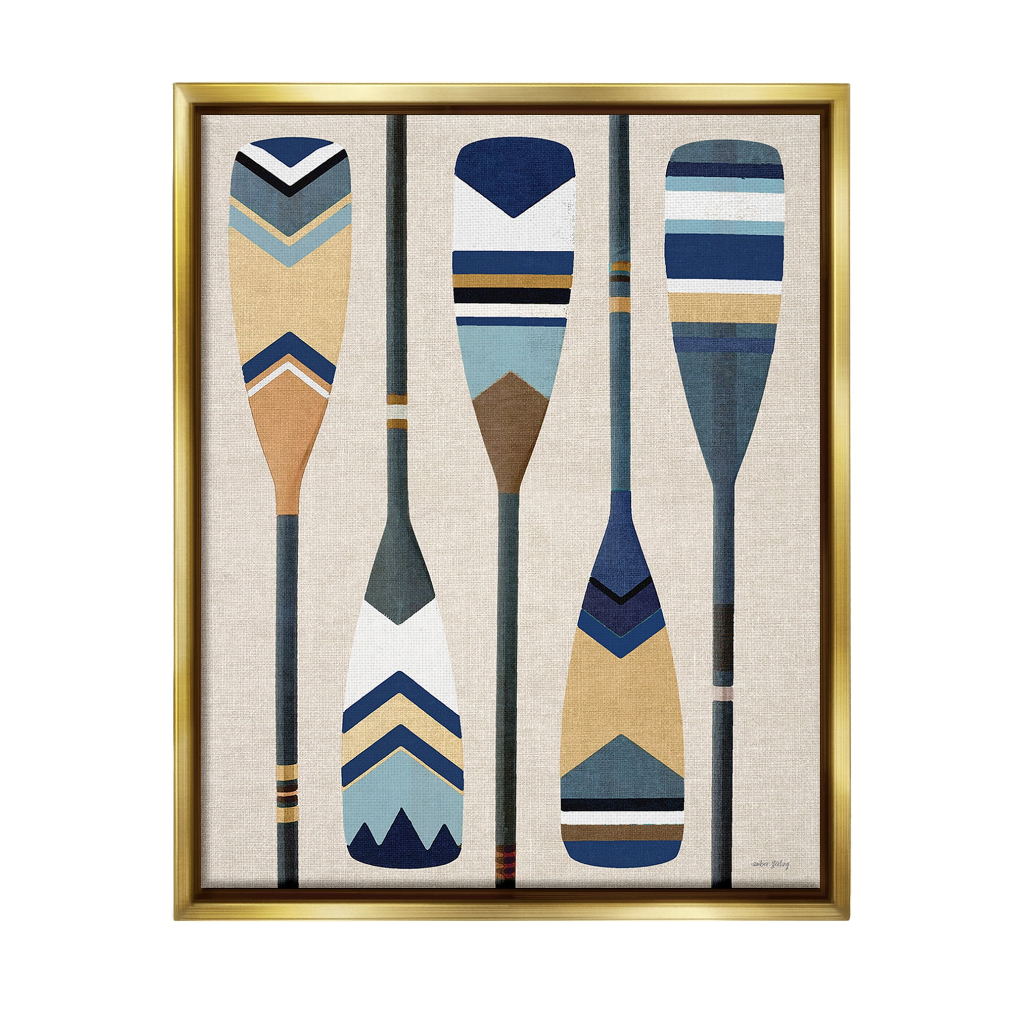 Stupell Industries Nautical Boat Oars Nature Painting Gold Floater Framed Canvas Art Print Wall Art, 17 x 21