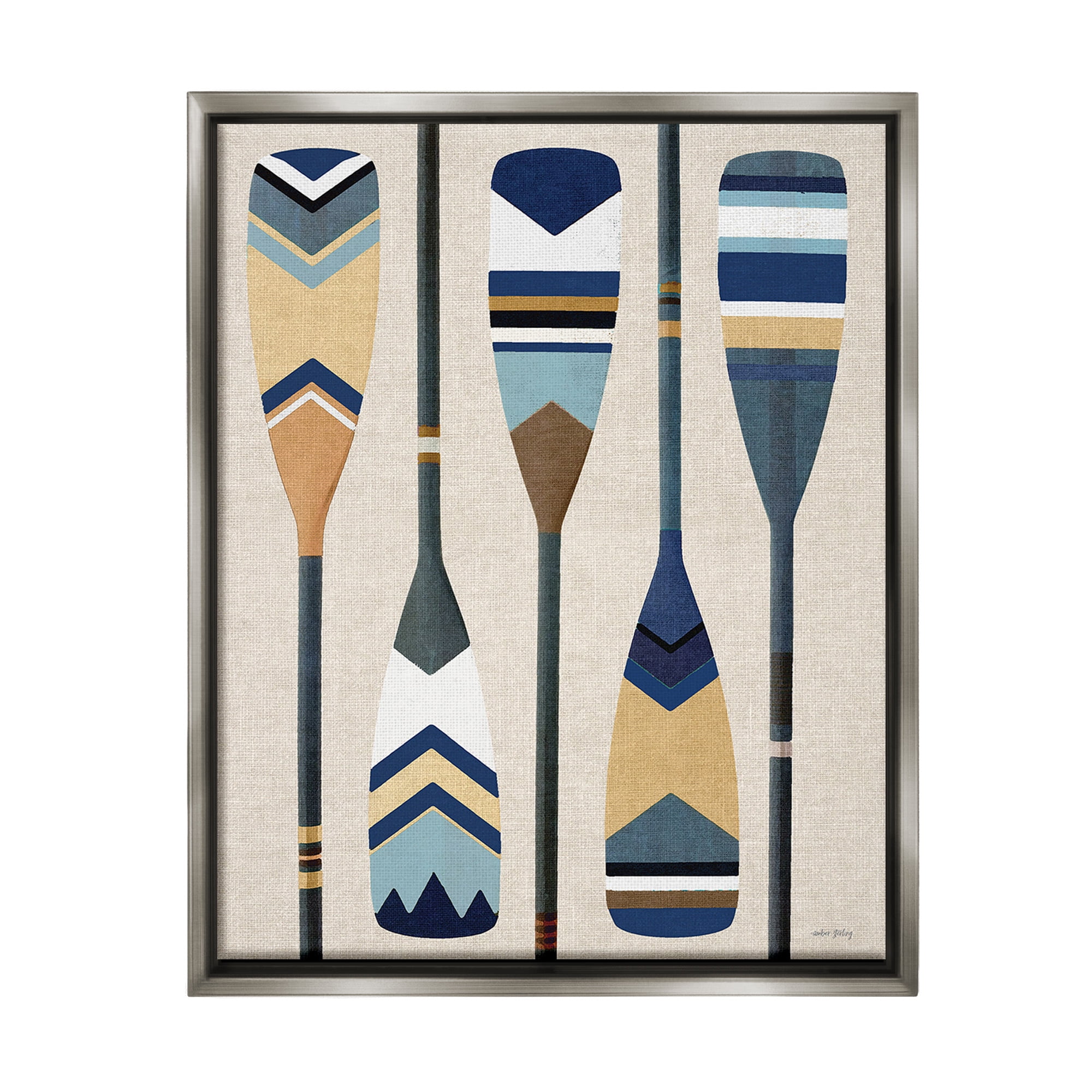 Stupell Industries Nautical Boat Oars Nature Painting Gray Floater Framed Canvas Art Print Wall Art, 25 x 31