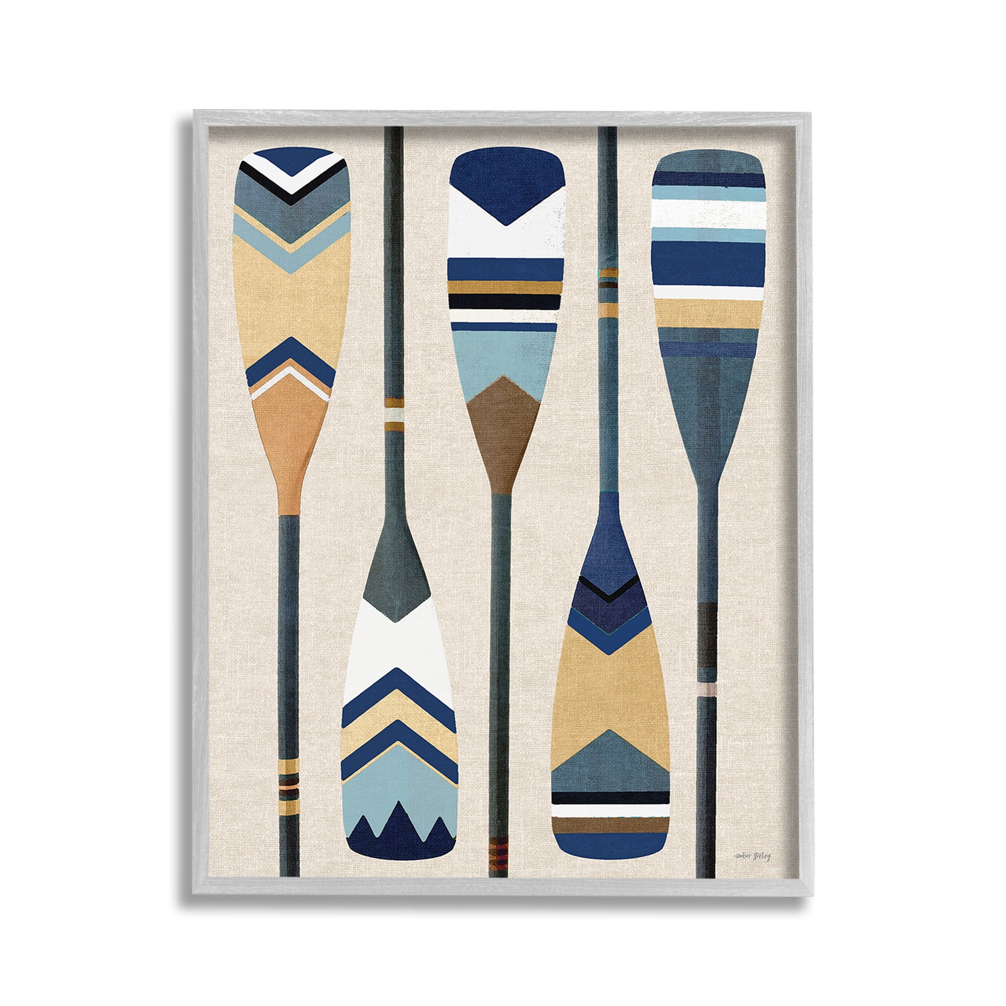 Stupell Industries Nautical Boat Oars Nature Painting Gray Framed Art Print Wall Art, 11 x 14