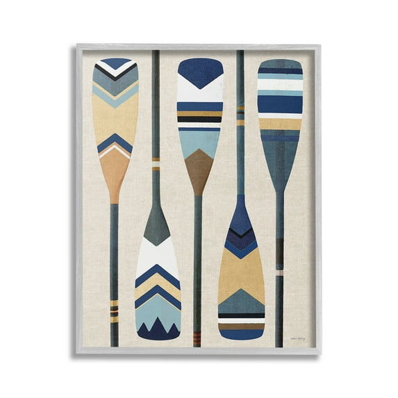 Stupell Industries Nautical Boat Oars Nature Painting Gray Framed Art Print Wall Art, 24 x 30