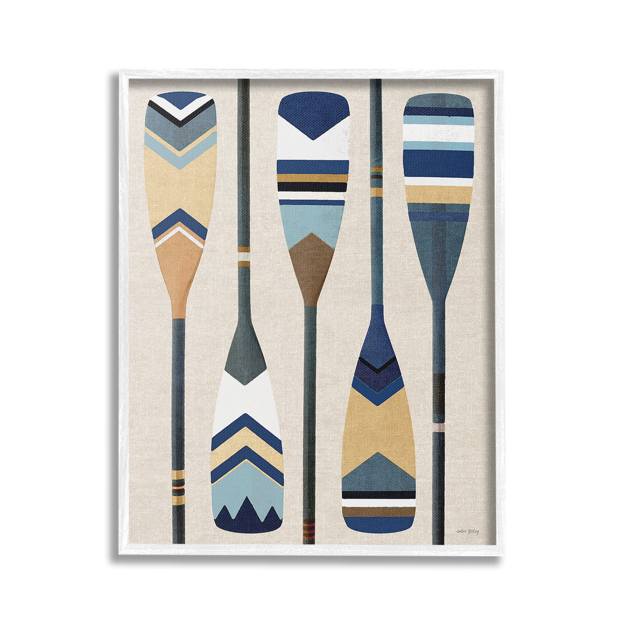 Stupell Industries Nautical Boat Oars Nature Painting White Framed Art Print Wall Art, 24 x 30