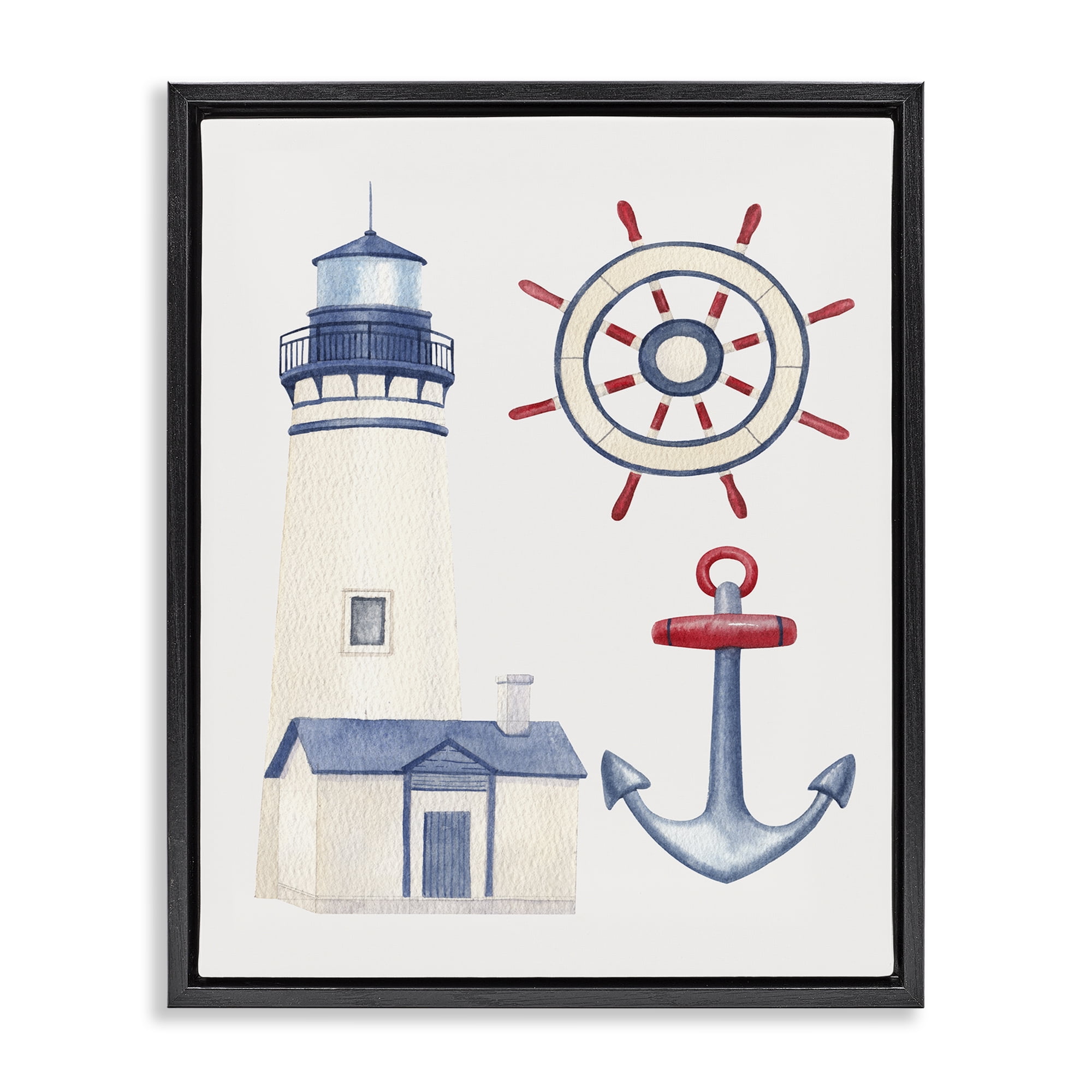Stupell Industries Nautical & Boating Gear Nautical & Beach Painting Black Floater Framed Canvas Art Print Wall Art, 17 x 21