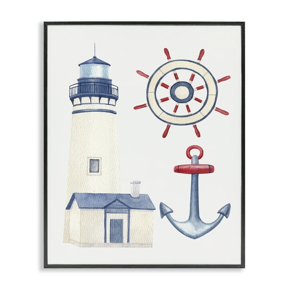 Stupell Industries Nautical & Boating Gear Nautical & Beach Painting Black Framed Art Print Wall Art, 11 x 14