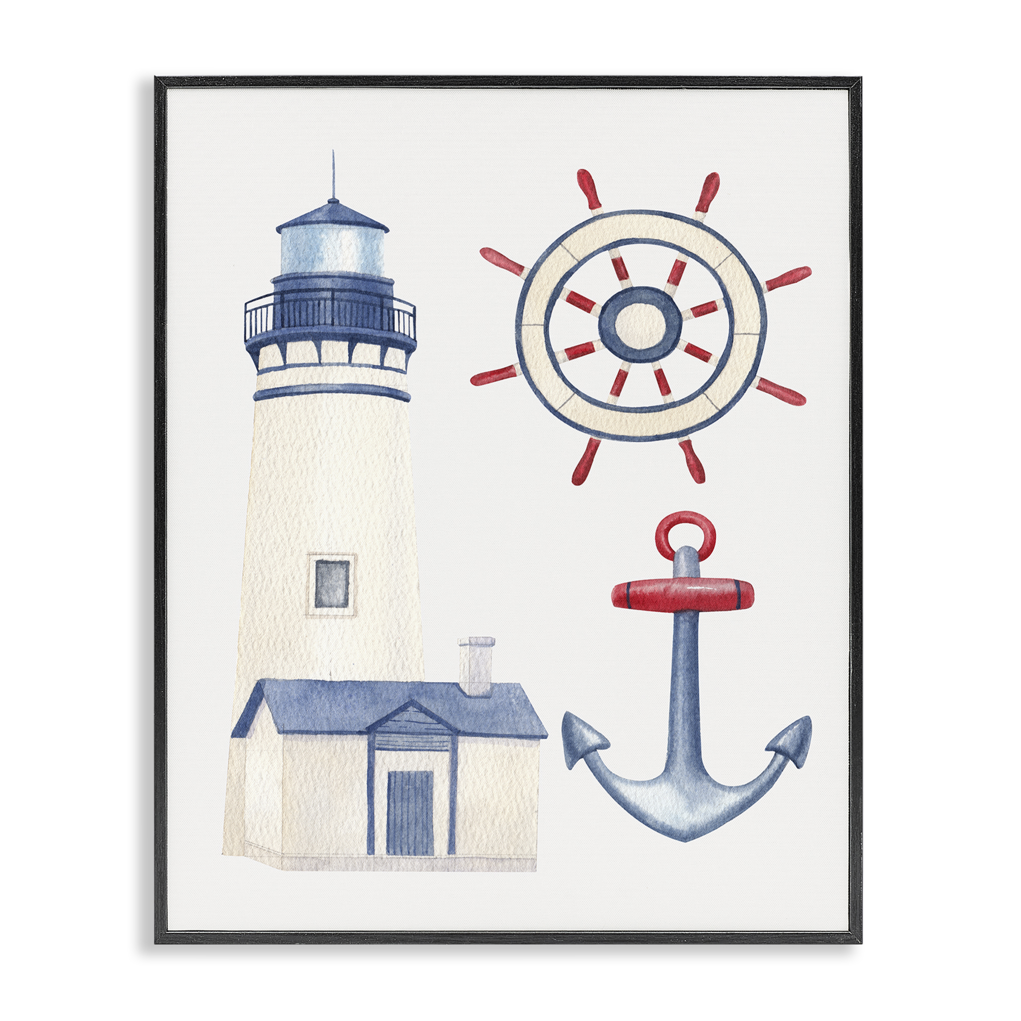 Stupell Industries Nautical & Boating Gear Nautical & Beach Painting Black Framed Art Print Wall Art, 24 x 30