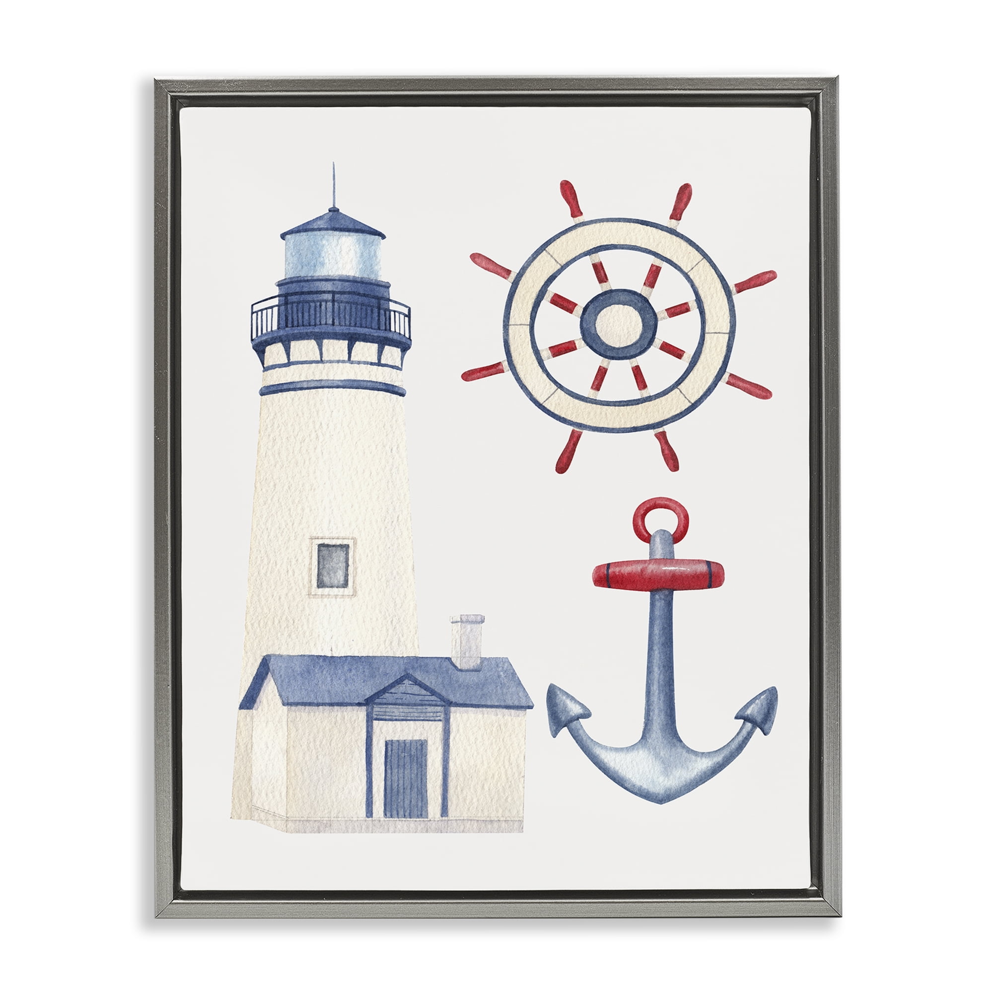 Stupell Industries Nautical & Boating Gear Nautical & Beach Painting Gray Floater Framed Canvas Art Print Wall Art, 17 x 21