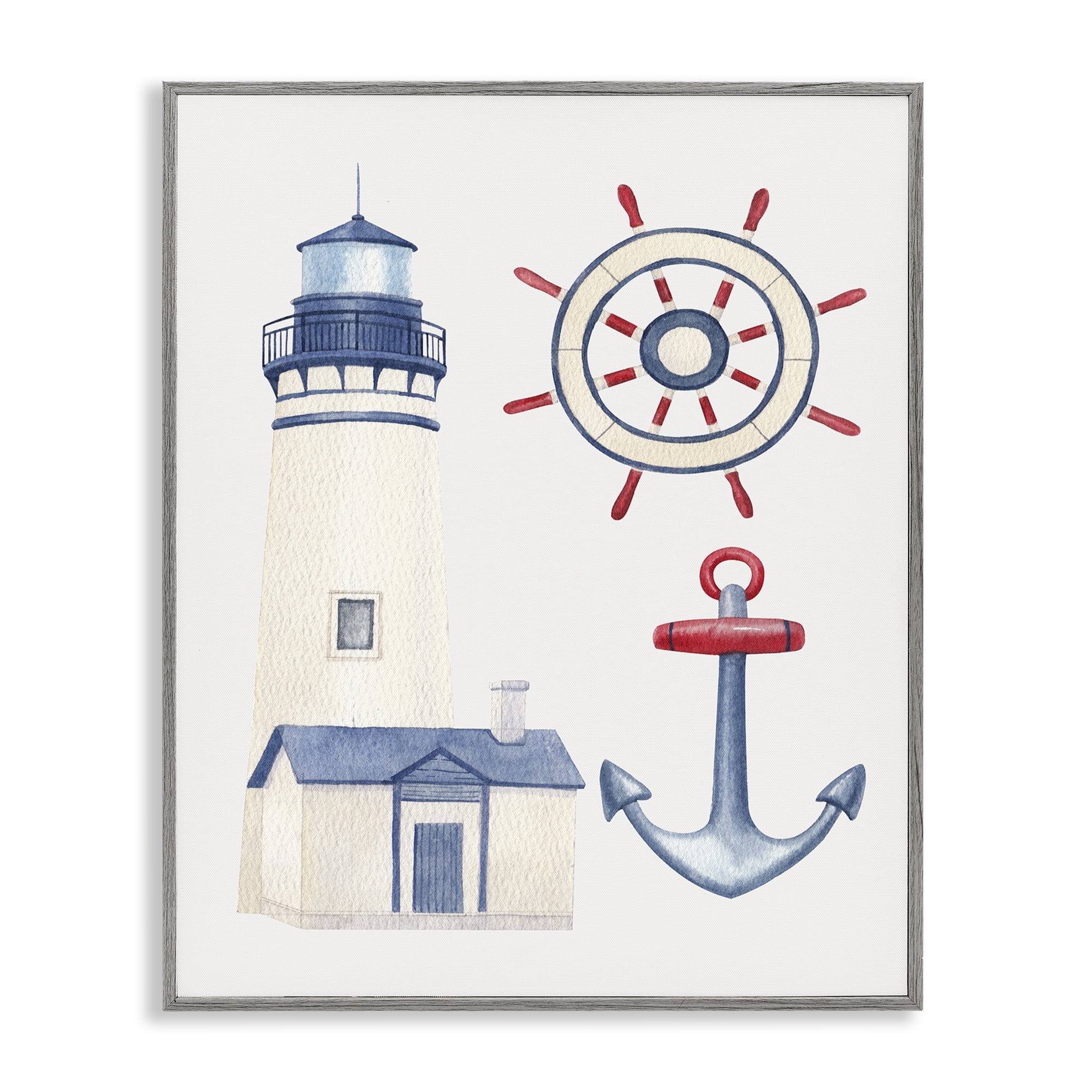 Stupell Industries Nautical & Boating Gear Nautical & Beach Painting Gray Framed Art Print Wall Art, 11 x 14