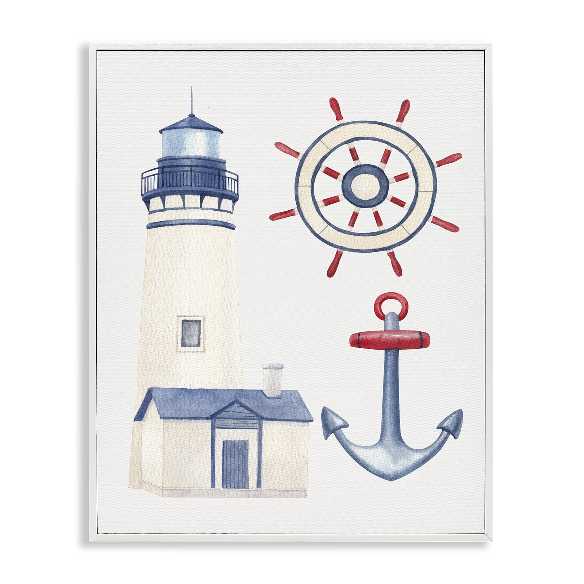 Stupell Industries Nautical & Boating Gear Nautical & Beach Painting White Framed Art Print Wall Art, 16 x 20