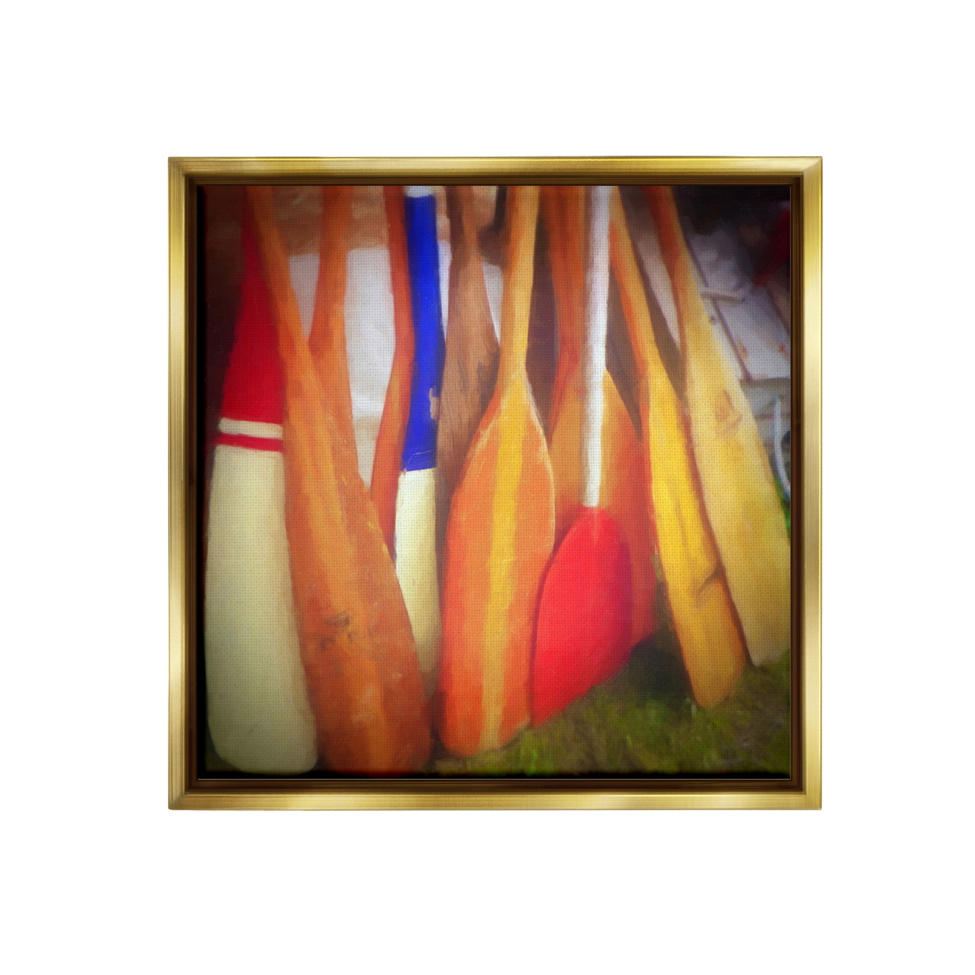 Stupell Industries Nautical Boating Oars Abstract Painting Gold Floater Framed Canvas Art Print Wall Art, 18 x 18