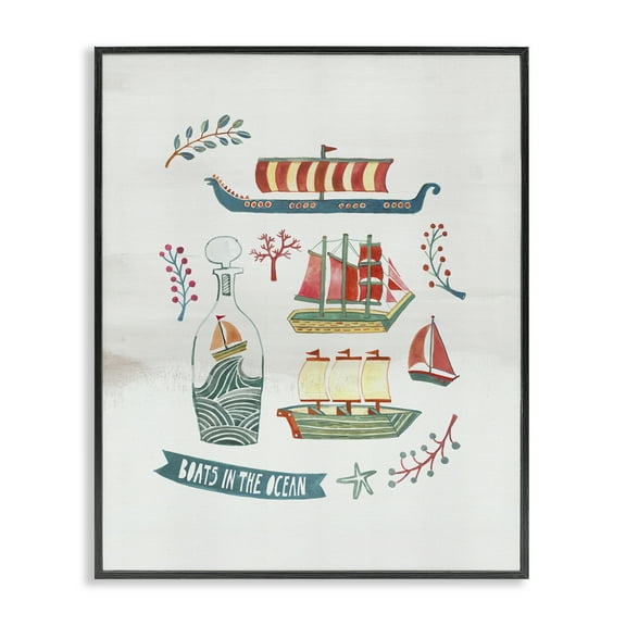 Stupell Industries Nautical Boats & Botanicals Nautical & Beach Painting Black Framed Art Print Wall Art, 11 x 14