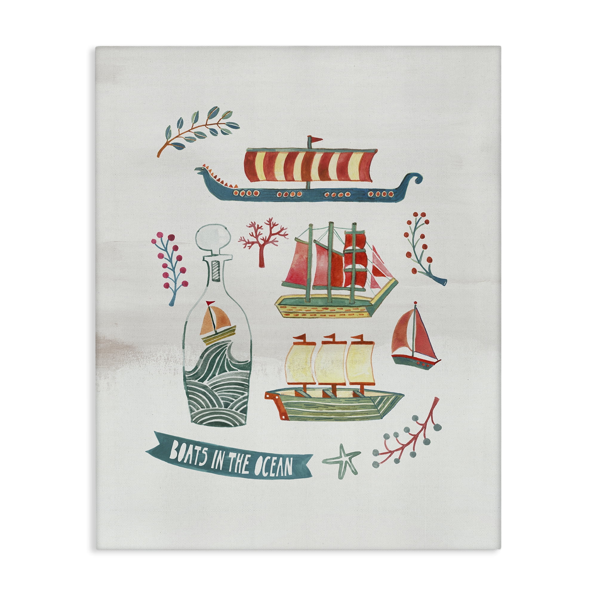 Stupell Industries Nautical Boats & Botanicals Nautical & Beach Painting Wrapped Canvas Art Print Wall Art, 30 x 40