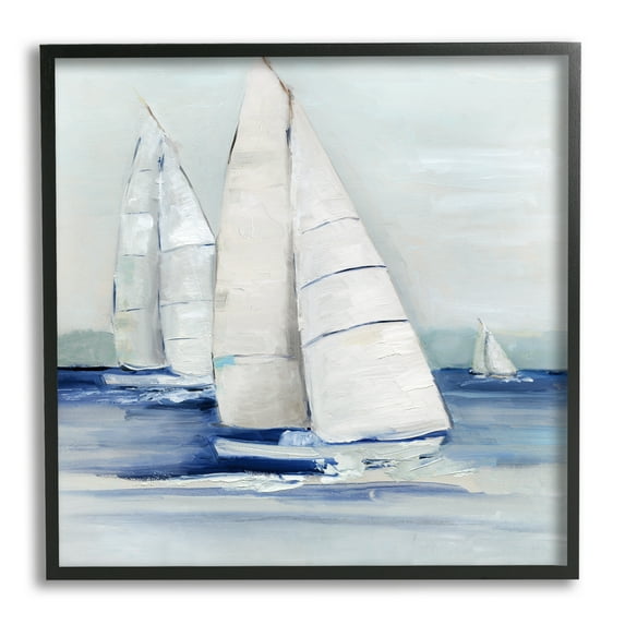 Stupell Industries Nautical Boats Sailing Sea Waves Coastal Painting Black Framed Art Print Wall Art
