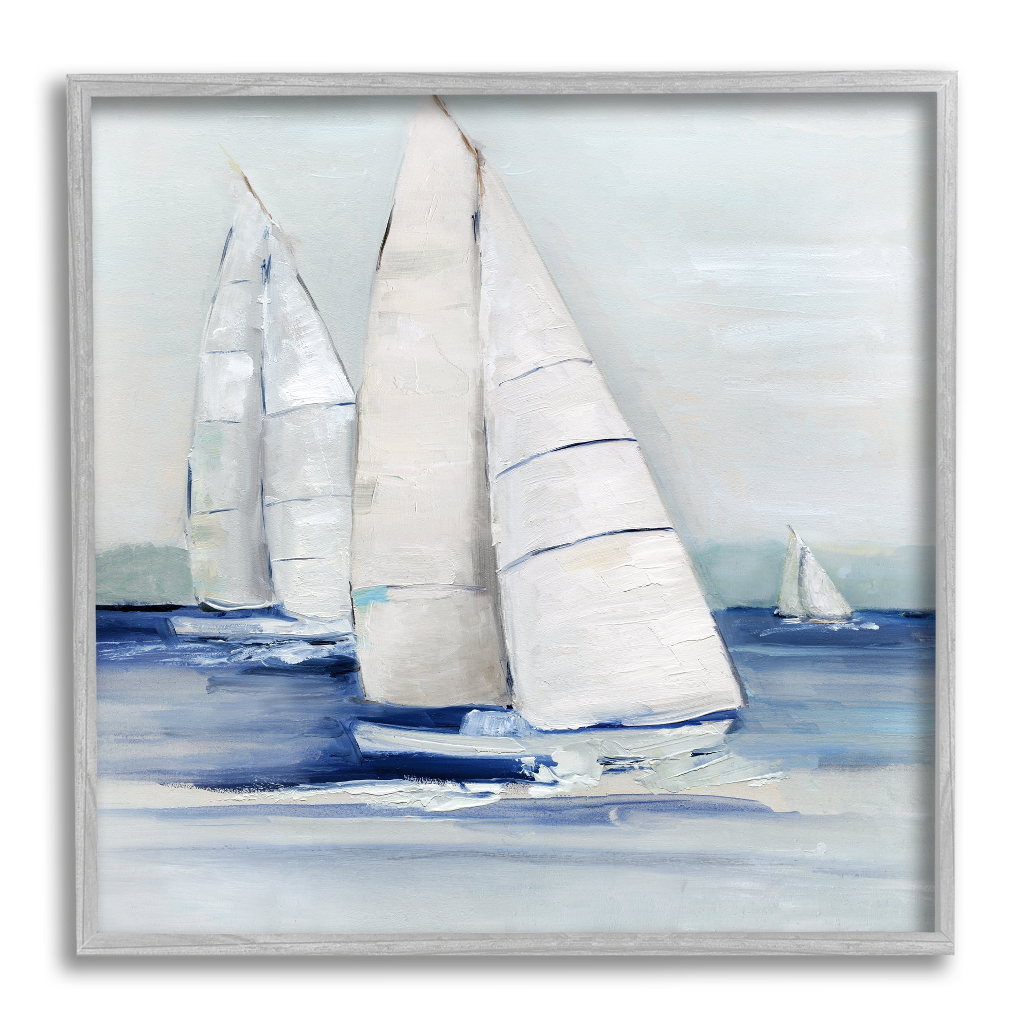 Stupell Industries Nautical Boats Sailing Sea Waves Coastal Painting Gray Framed Art Print Wall Art