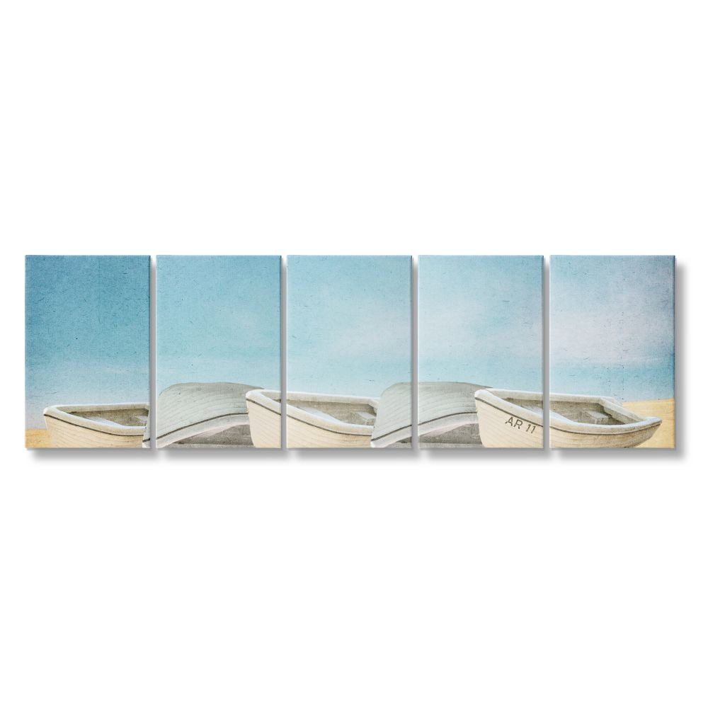 Stupell Industries Nautical Boats on Beach Sand Landscape Tan Blue Canvas Wall Art Design by Kim Allen