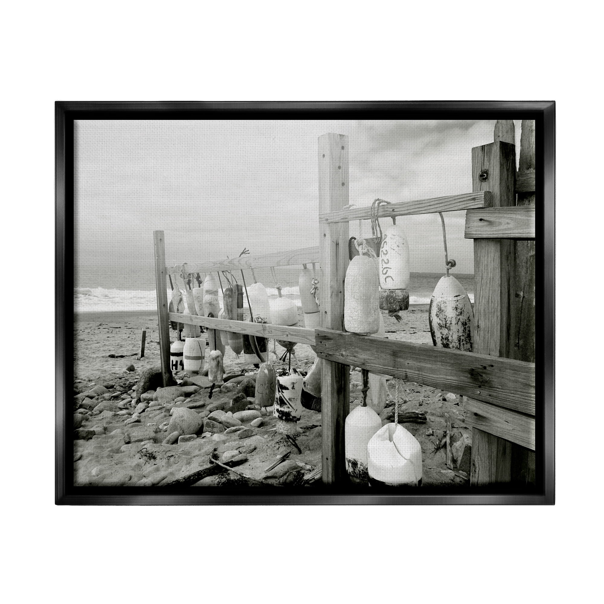 Stupell Industries Nautical Buoys Landscape Landscape Photography Black Floater Framed Canvas Art Print Wall Art, 31 x 25