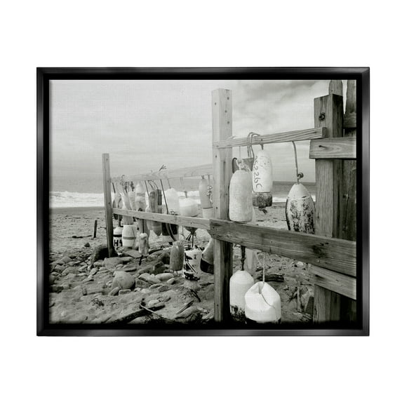Stupell Industries Nautical Buoys Landscape Landscape Photography Black Floater Framed Canvas Art Print Wall Art, 31 x 25