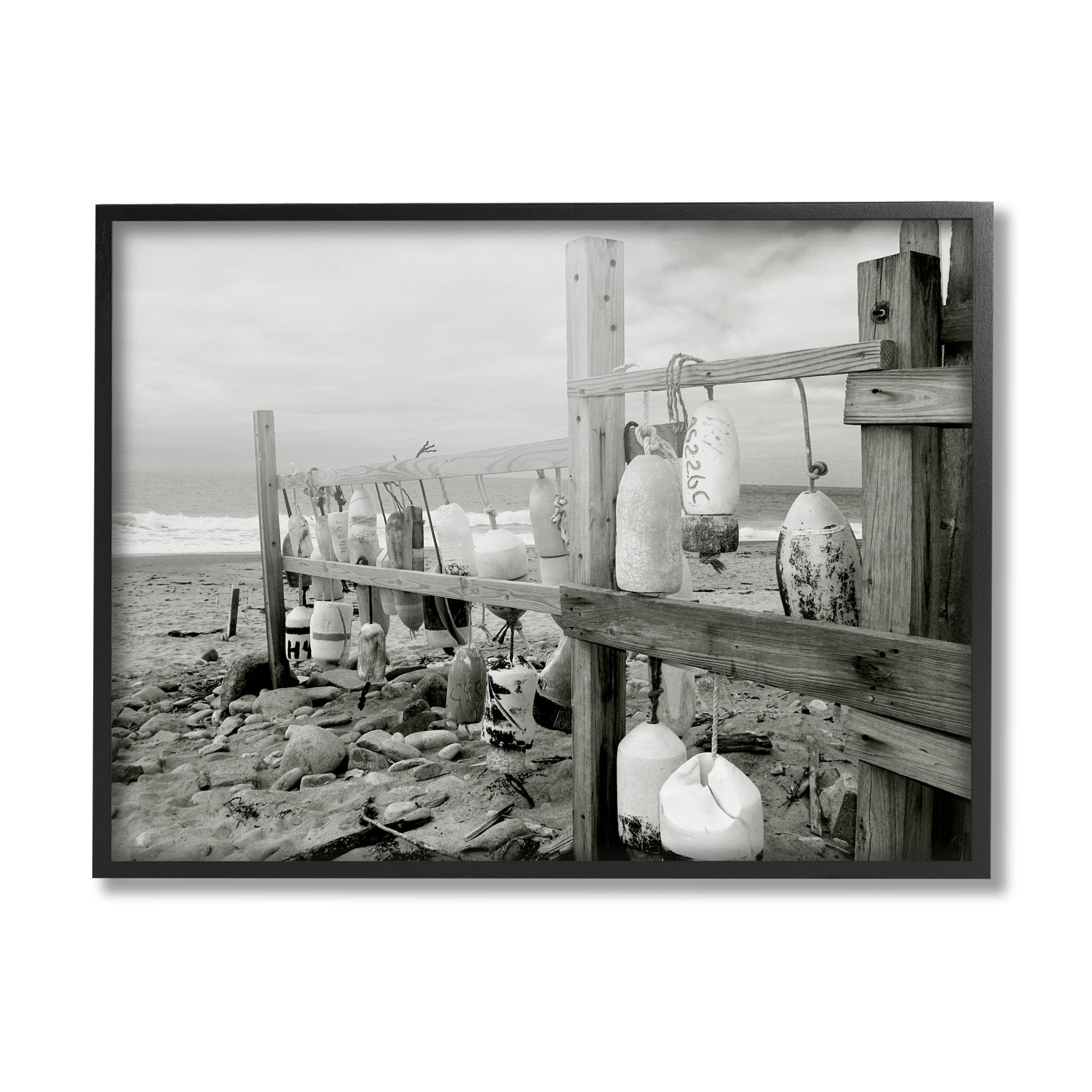 Stupell Industries Nautical Buoys Landscape Landscape Photography Black Framed Art Print Wall Art, 14 x 11