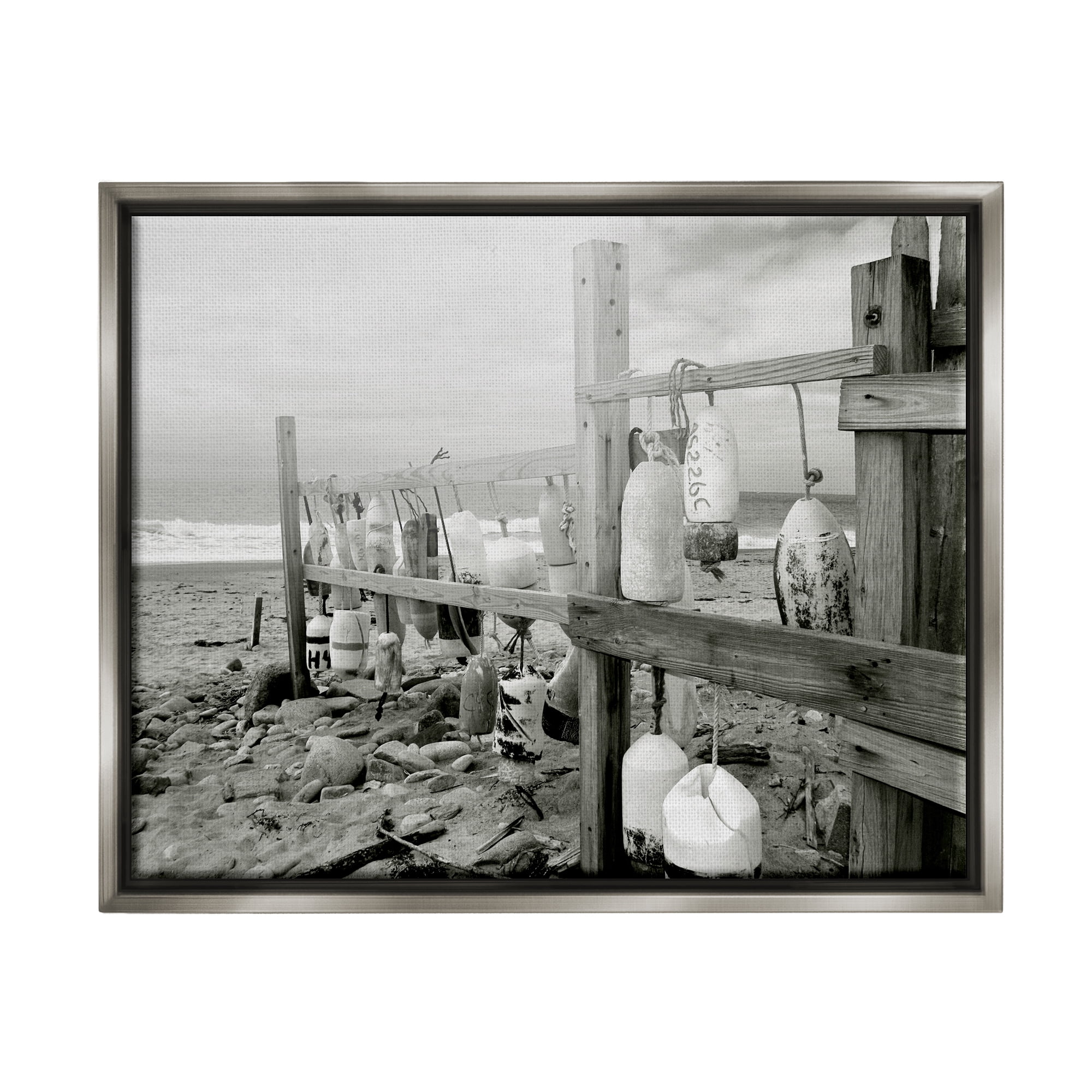Stupell Industries Nautical Buoys Landscape Landscape Photography Gray Floater Framed Canvas Art Print Wall Art, 31 x 25