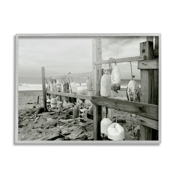 Stupell Industries Nautical Buoys Landscape Landscape Photography Gray Framed Art Print Wall Art, 20 x 16