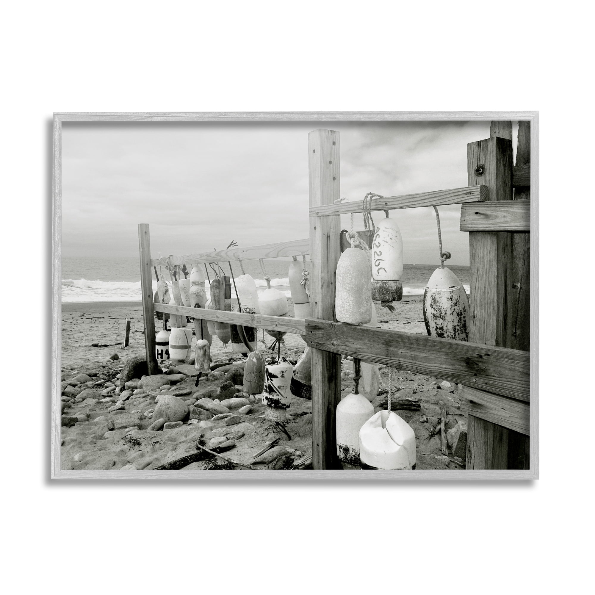 Stupell Industries Nautical Buoys Landscape Landscape Photography Gray Framed Art Print Wall Art, 30 x 24