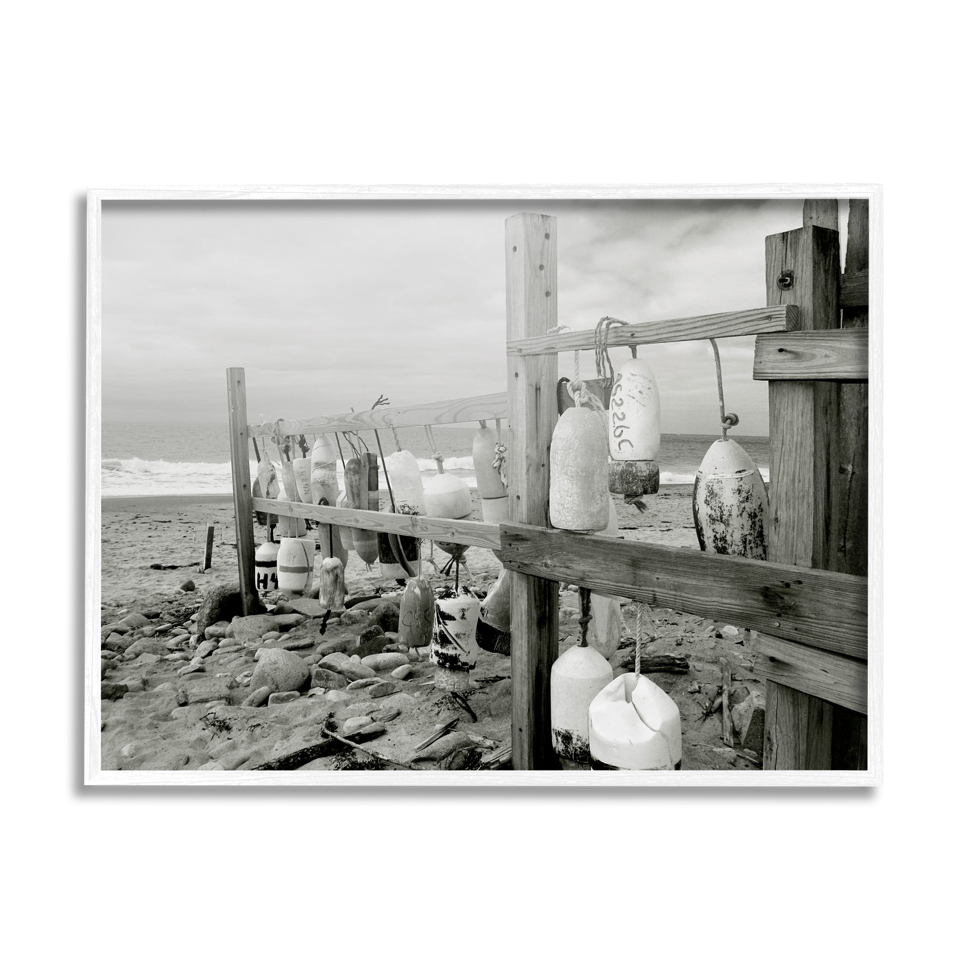 Stupell Industries Nautical Buoys Landscape Landscape Photography White Framed Art Print Wall Art, 14 x 11