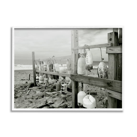 Stupell Industries Nautical Buoys Landscape Landscape Photography White Framed Art Print Wall Art, 14 x 11