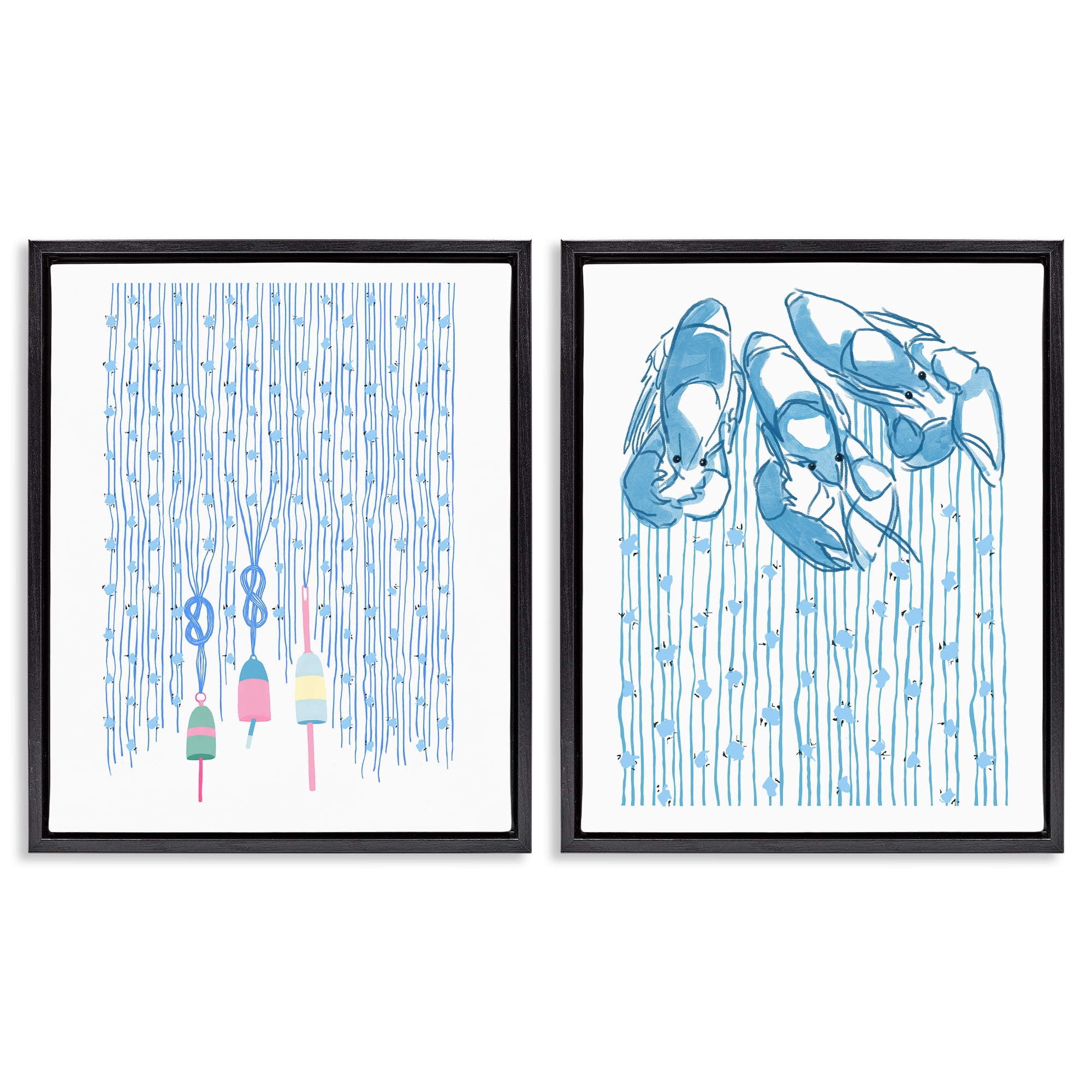 Stupell Industries Nautical Buoys & Lobsters 2 Piece Black Framed Floater Canvas Set, design by Melissa Tilley