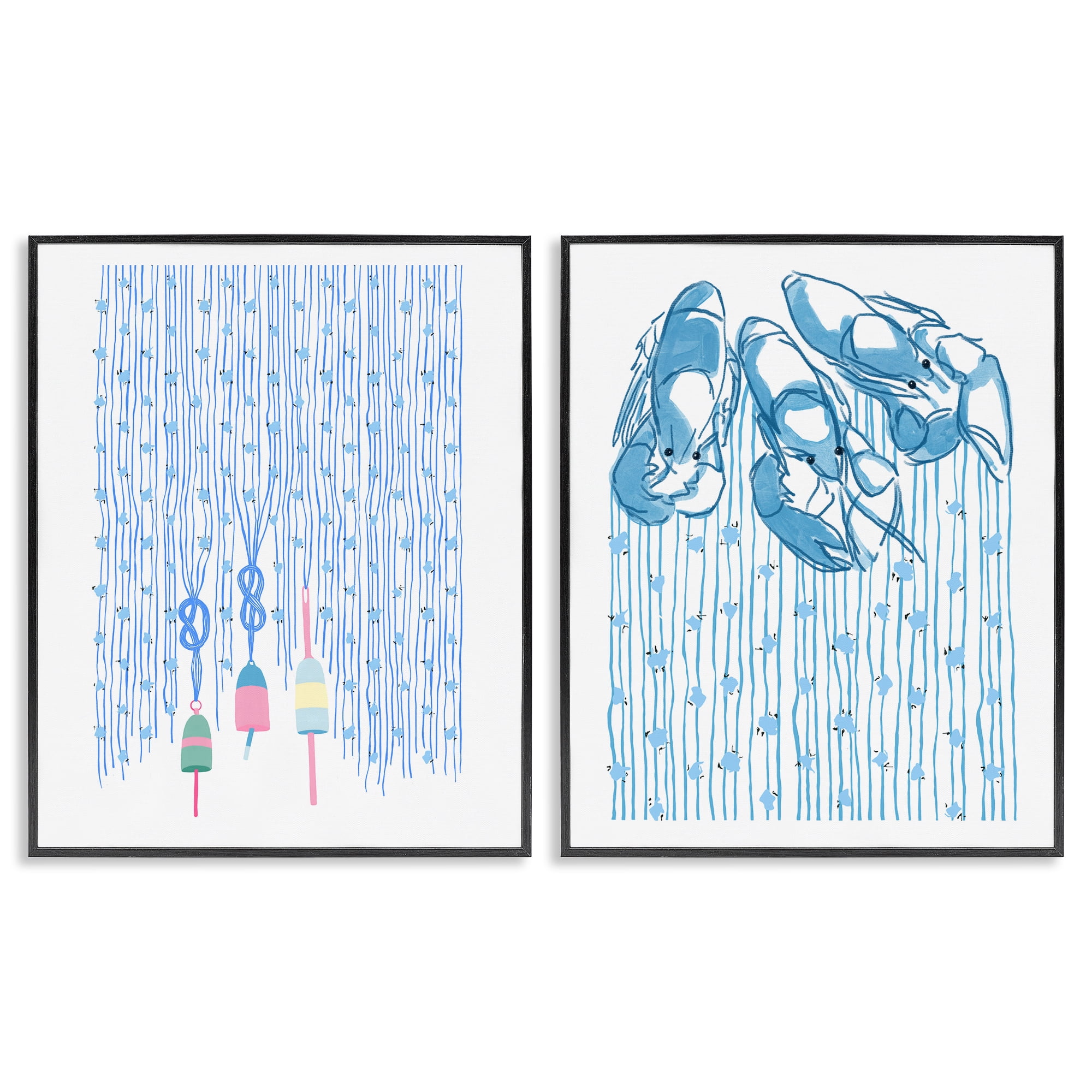 Stupell Industries Nautical Buoys & Lobsters 2 Piece Black Framed Giclee Art Set, design by Melissa Tilley