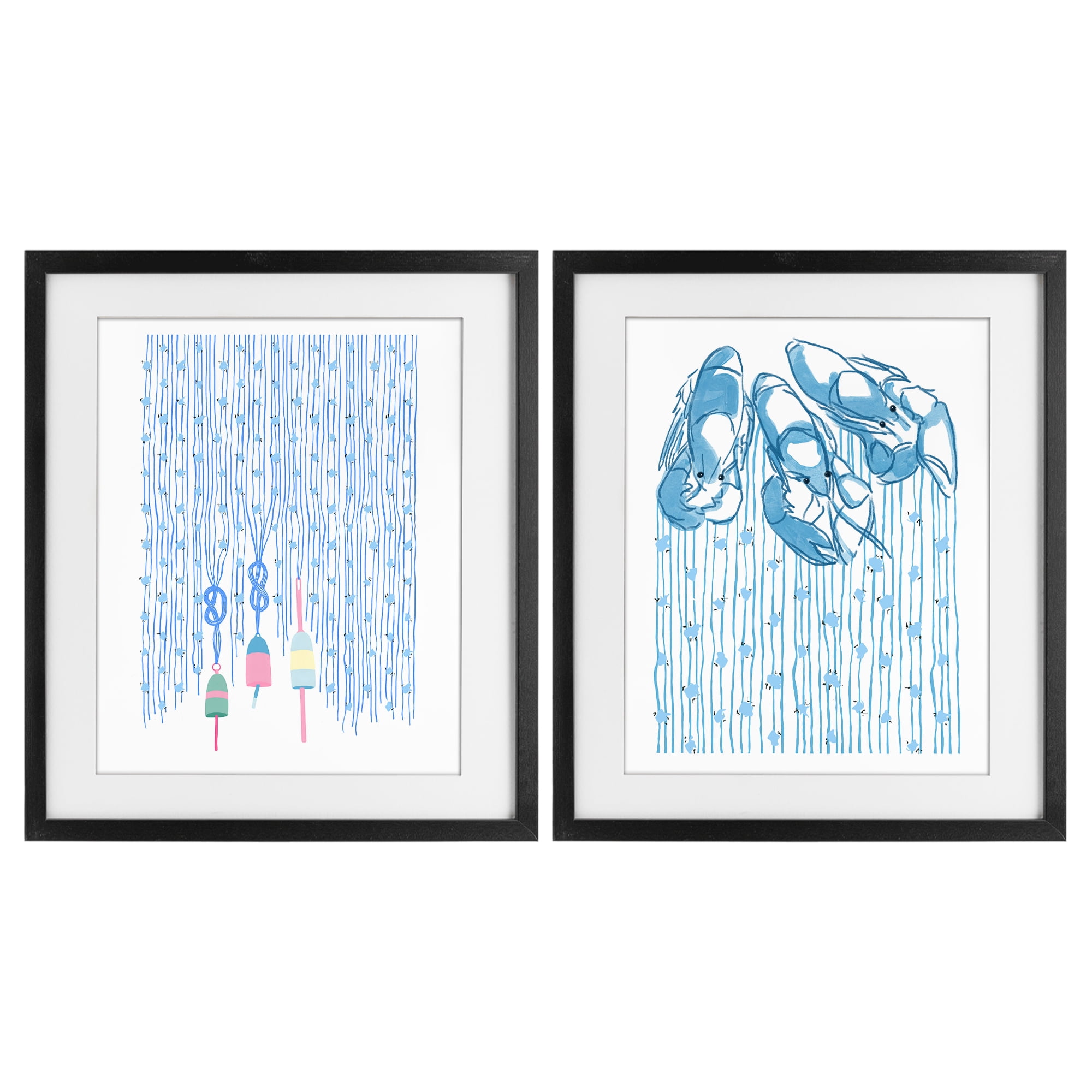 Stupell Industries Nautical Buoys & Lobsters 2 Piece Black Framed Print Under Glass Set, design by Melissa Tilley