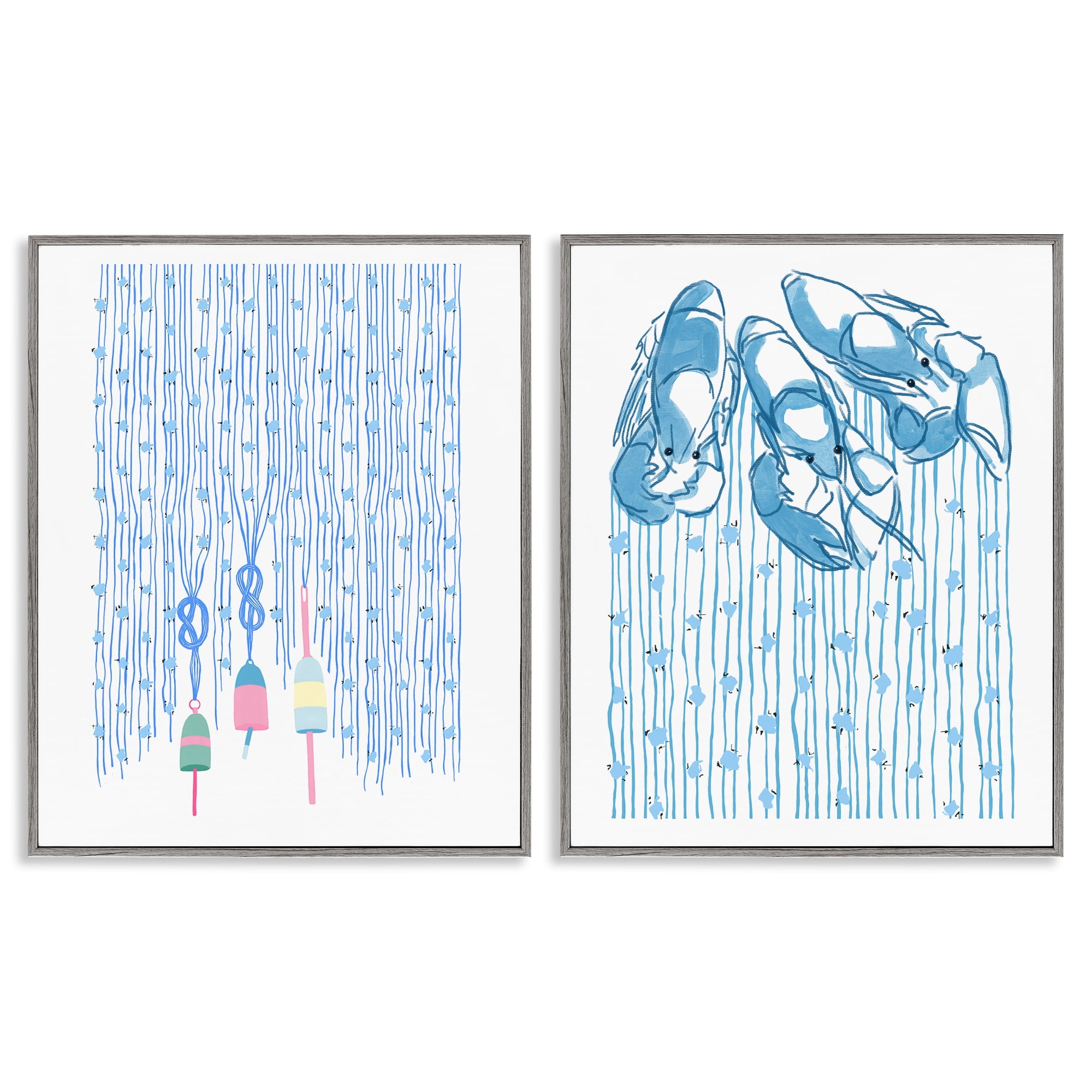 Stupell Industries Nautical Buoys & Lobsters 2 Piece Gray Framed Giclee Art Set, design by Melissa Tilley