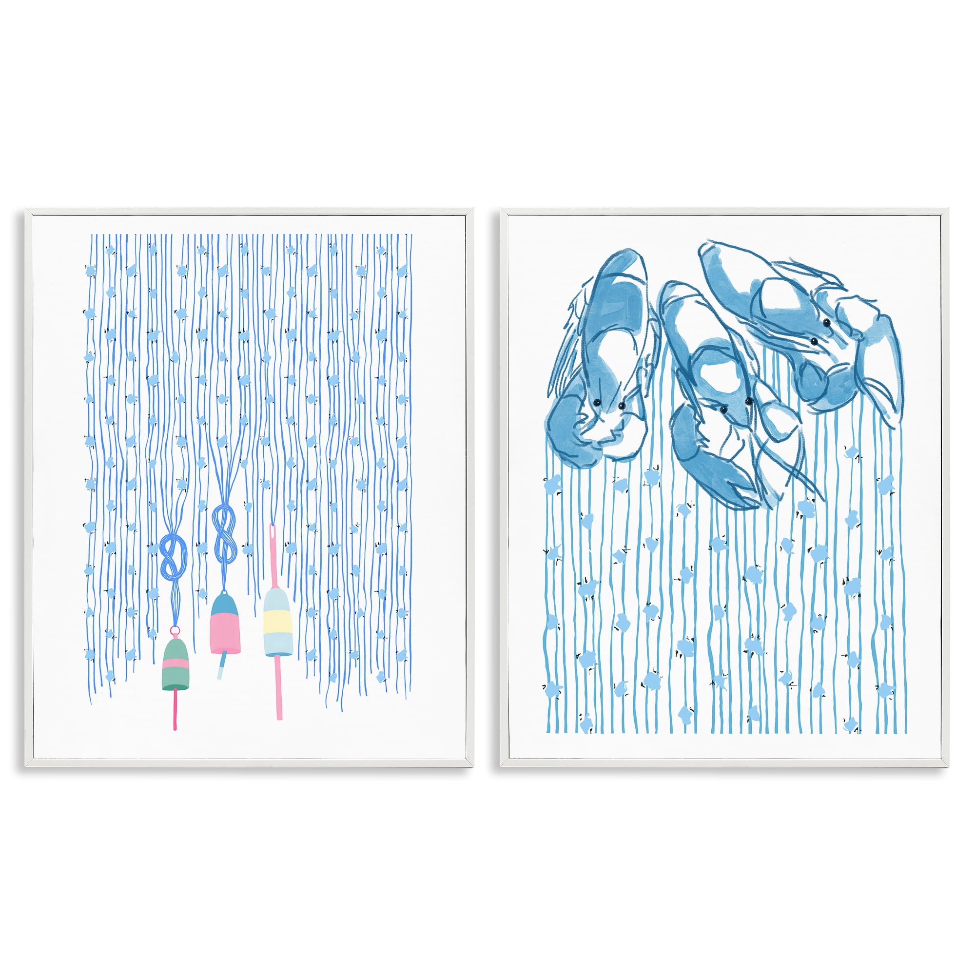 Stupell Industries Nautical Buoys & Lobsters 2 Piece White Framed Giclee Art Set, design by Melissa Tilley