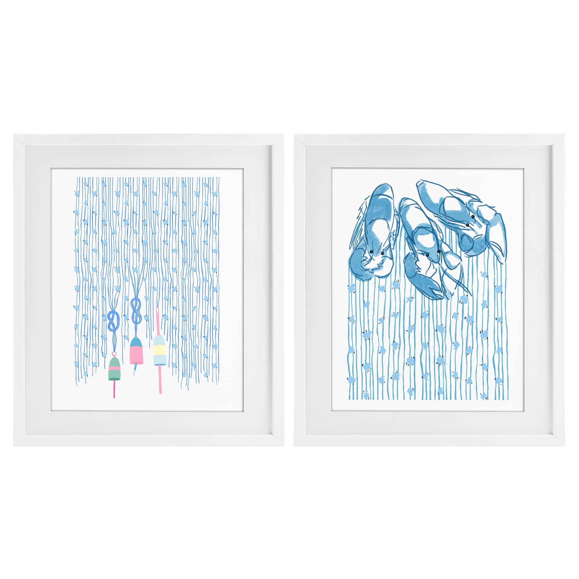 Stupell Industries Nautical Buoys & Lobsters 2 Piece White Framed Print Under Glass Set, design by Melissa Tilley