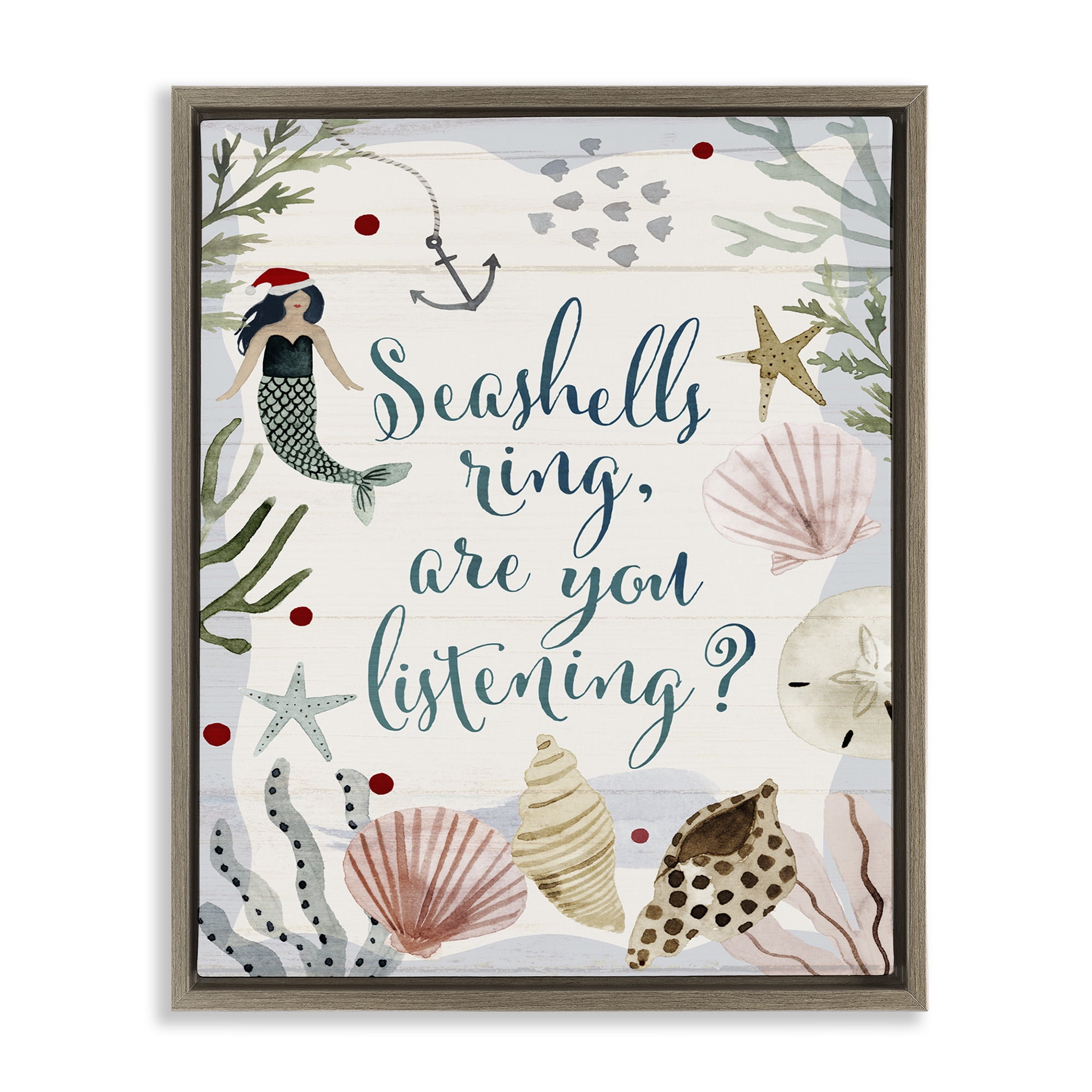 Stupell Industries Nautical Christmas Song Pun Holiday Painting Brown Floater Framed Canvas Art Print Wall Art, 25 x 31