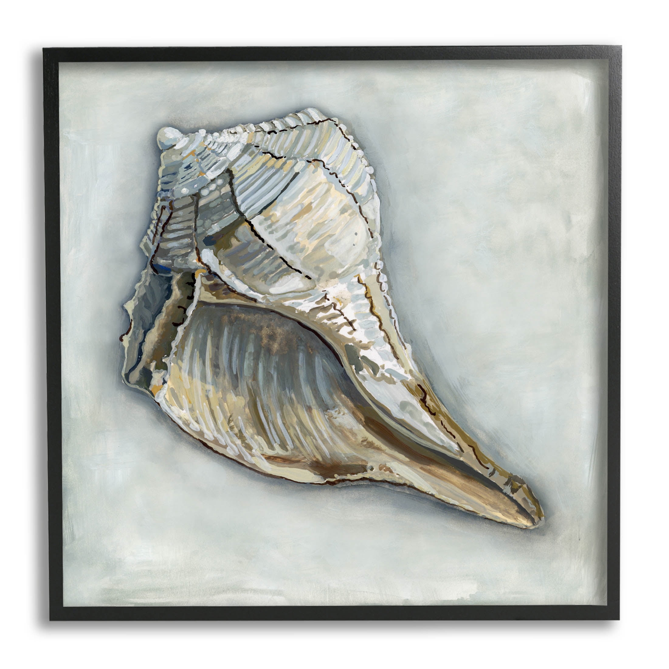 Stupell Industries Nautical Conch Shell Painting Black Framed Art Print Wall Art, Design by Erica Christopher
