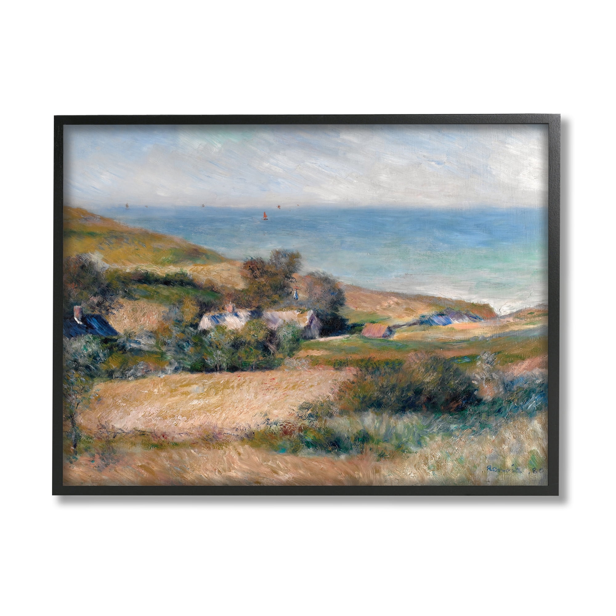 Stupell Industries Nautical Countryside Cottage Landscape Painting Black Framed Art Print Wall Art, 20 x 16