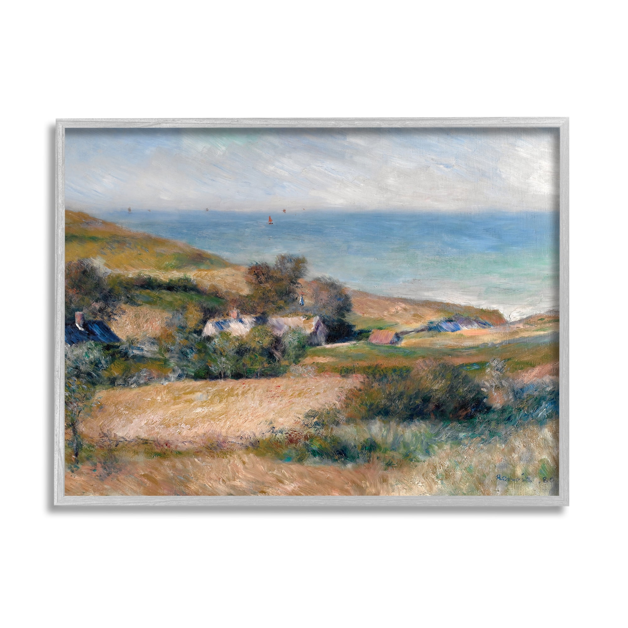 Stupell Industries Nautical Countryside Cottage Landscape Painting Gray Framed Art Print Wall Art, 30 x 24