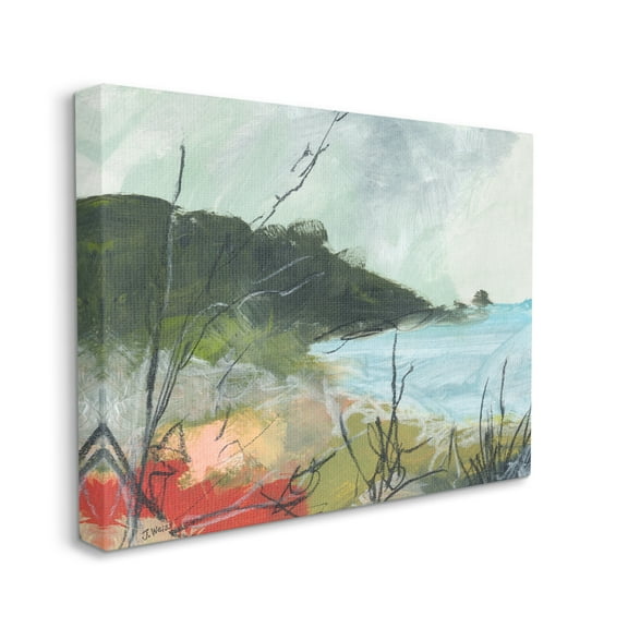 Stupell Industries Nautical Cove and Grassy Cliff Scratch Line Abstraction Nature Painting Gallery Wrapped Canvas Print Wall Art, 16 x 20